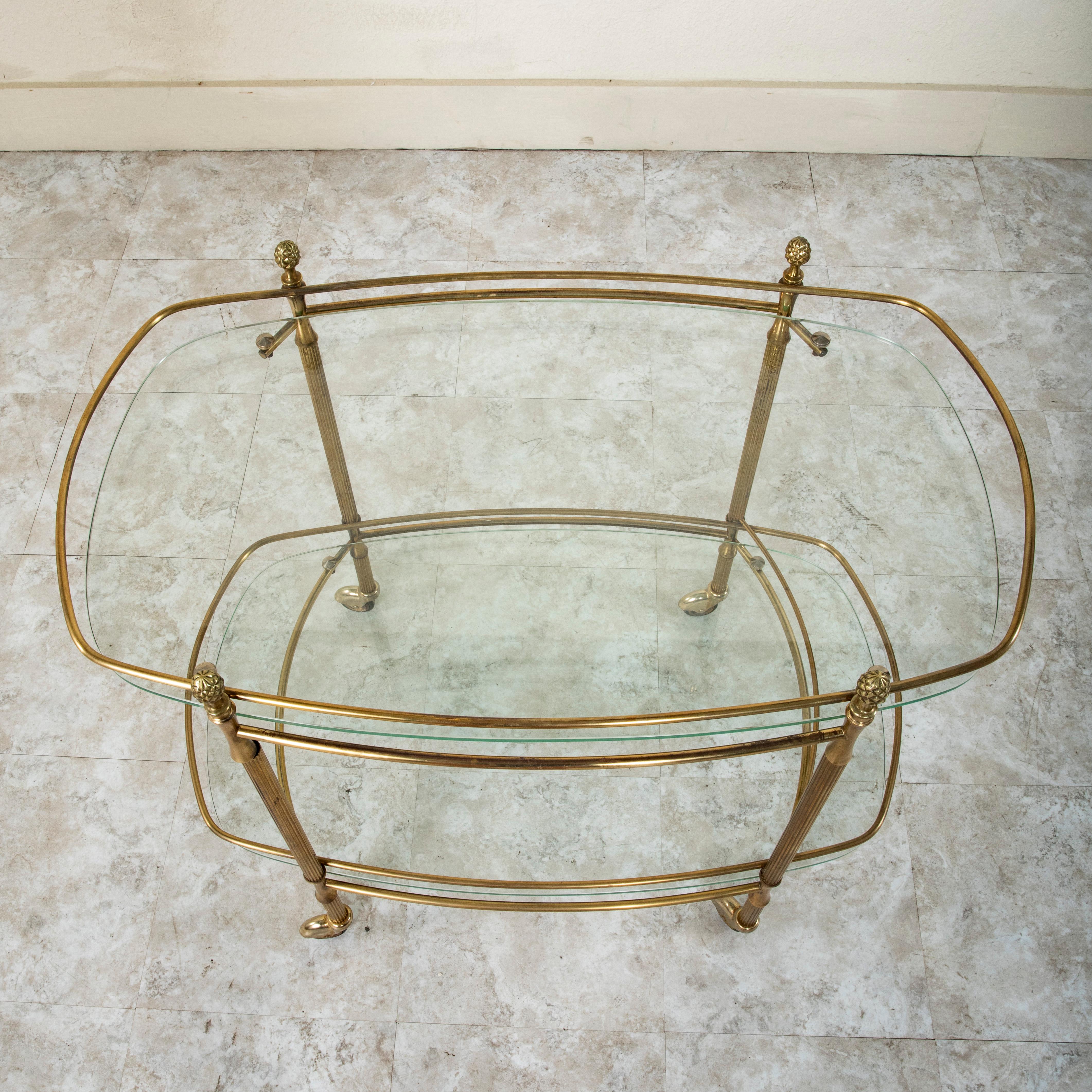 Mid-20th Century French Louis XVI Style Brass and Glass Bar Cart 4