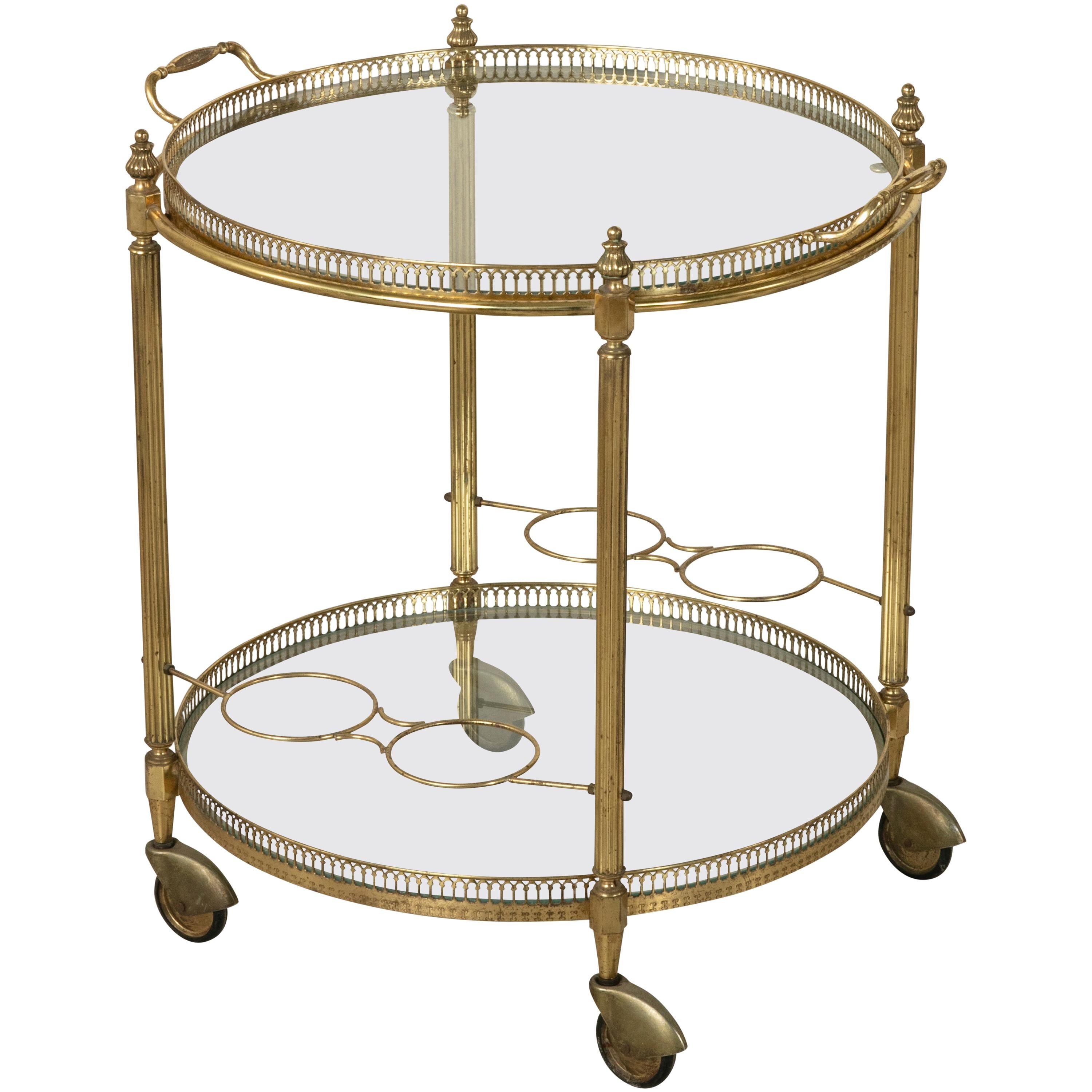 Mid-20th Century French Louis XVI Style Brass and Glass Bar Cart