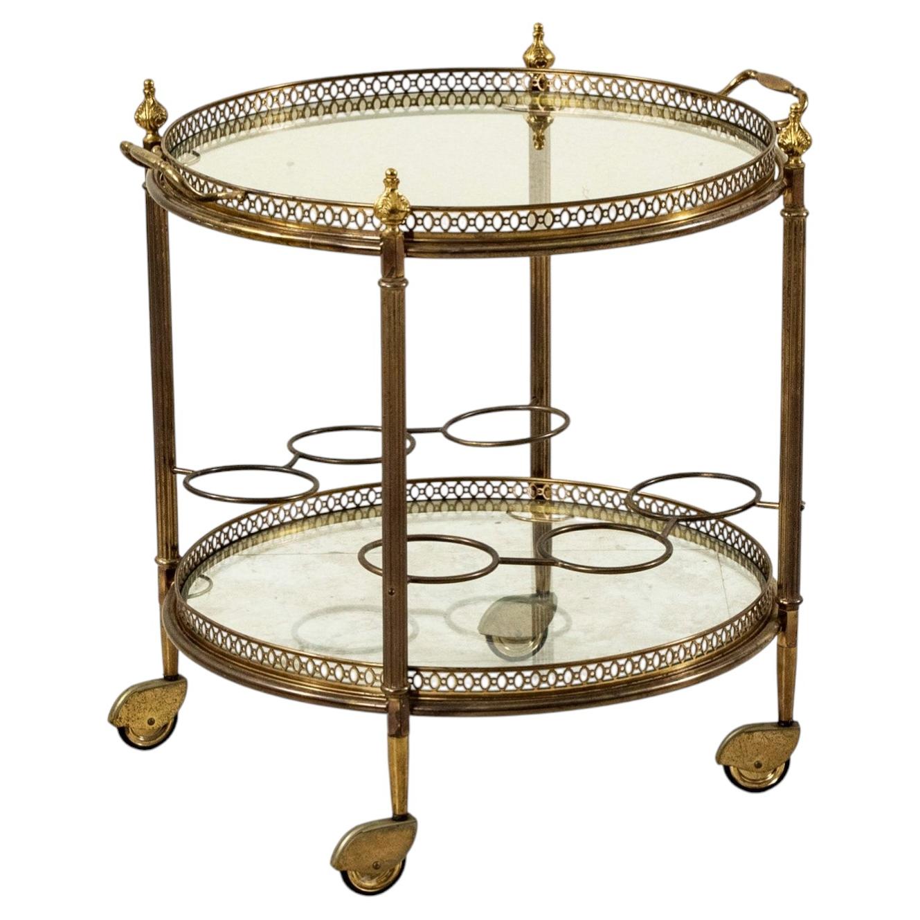 Barwagen aus Messing und Glas im französischen Louis-XVI-Stil, Mitte des 20. Jahrhunderts