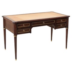 Mid-20th Century French Louis XVI Style Mahogany Desk, Leather Top