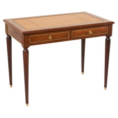 Mid 20th Century French Louis XVI Style Mahogany Desk with Leather and Bronze