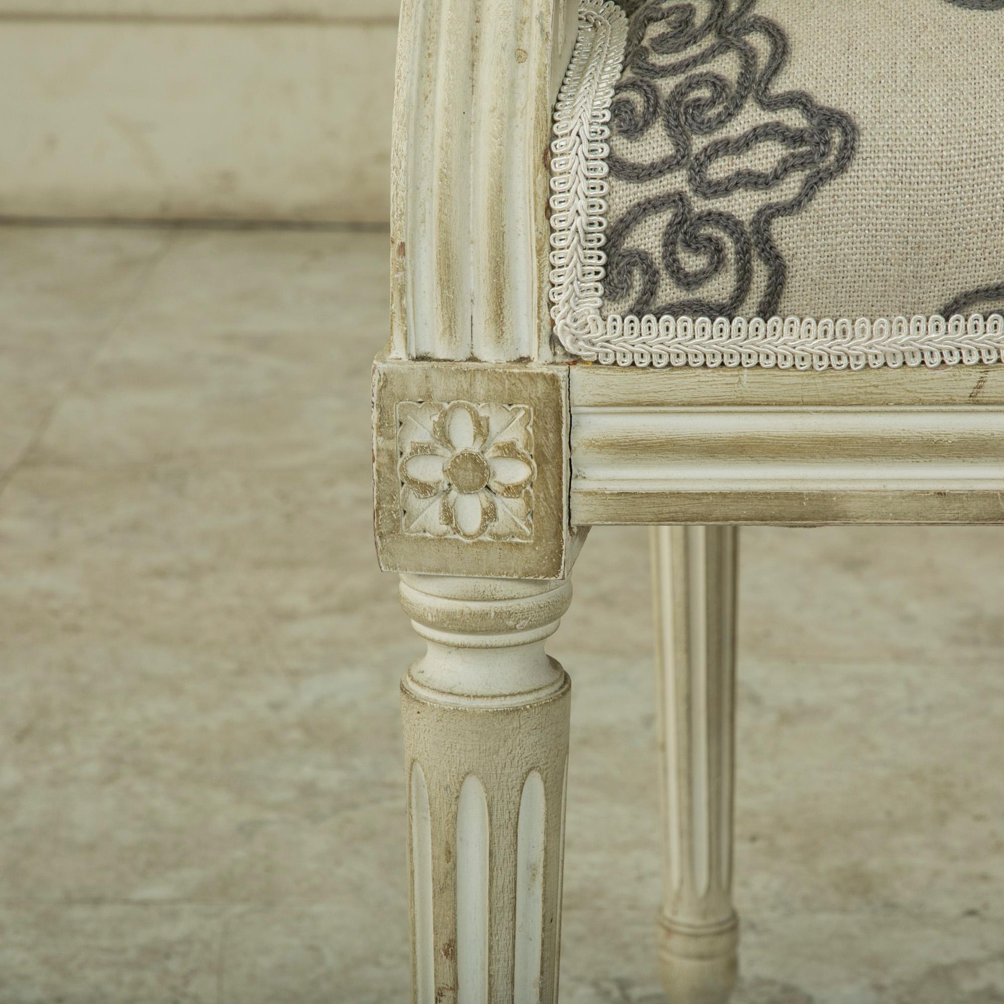 Mid-20th Century French Louis XVI Style Painted White Armchair 6