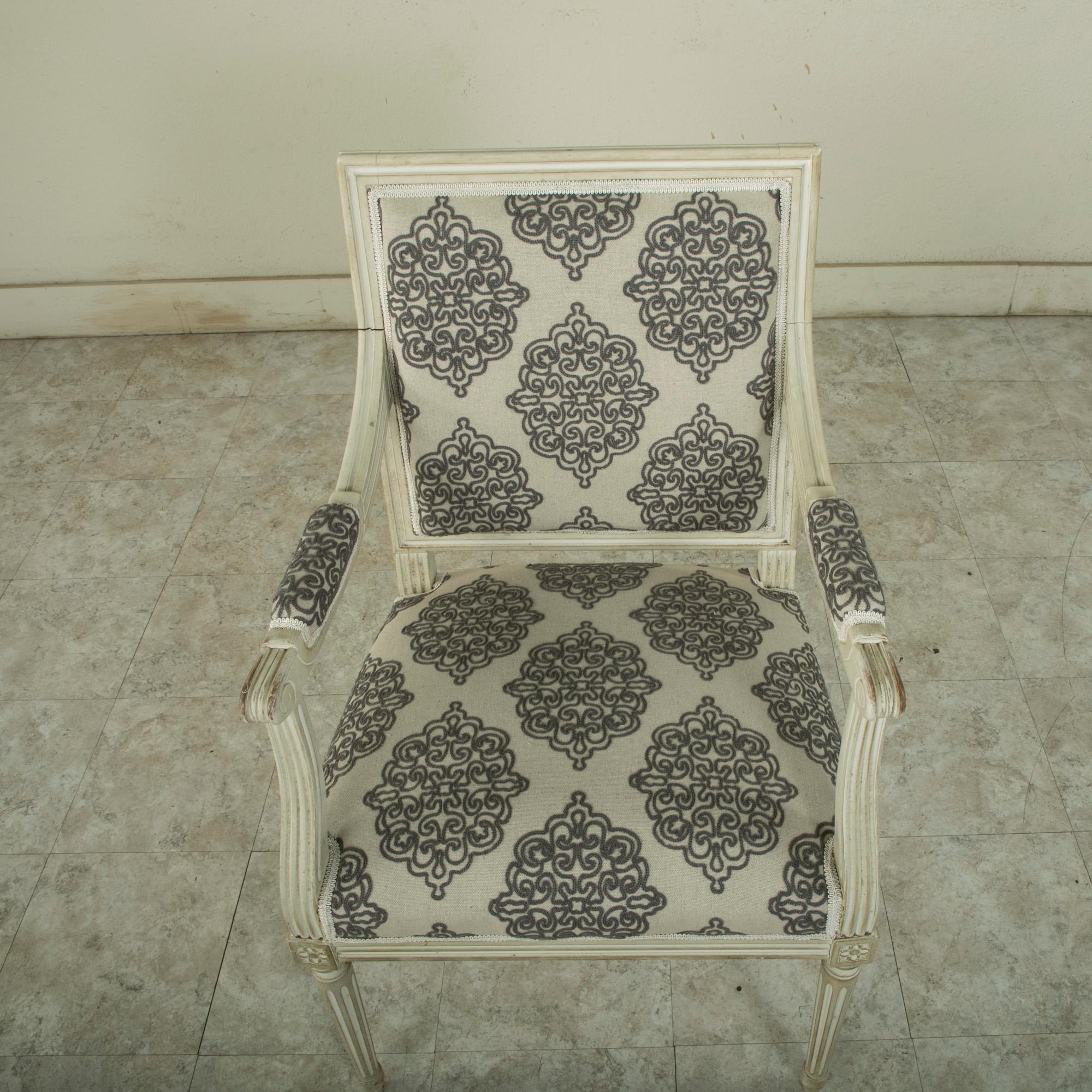 Mid-20th Century French Louis XVI Style Painted White Armchair 8