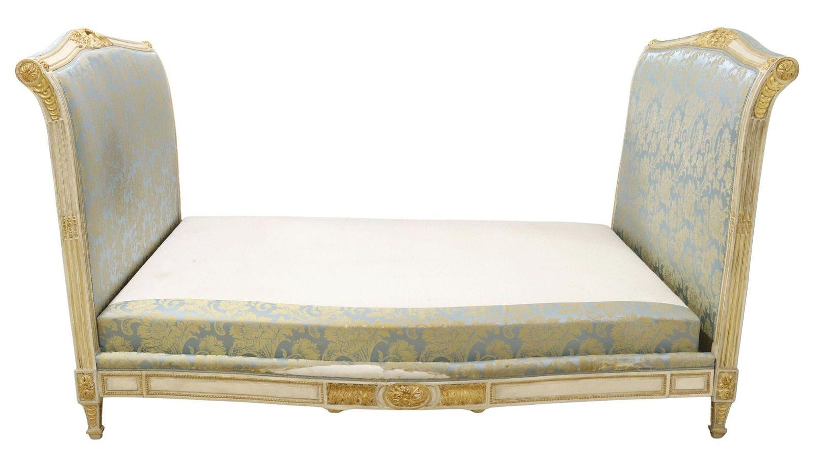 Hand-Carved Mid 20th Century French Louis XVI Style Upholstered Alcove Queen Bed For Sale