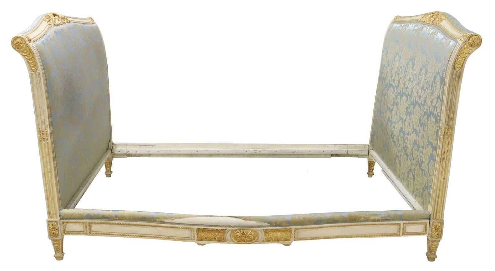 Mid 20th Century French Louis XVI Style Upholstered Alcove Queen Bed In Fair Condition In Sheridan, CO