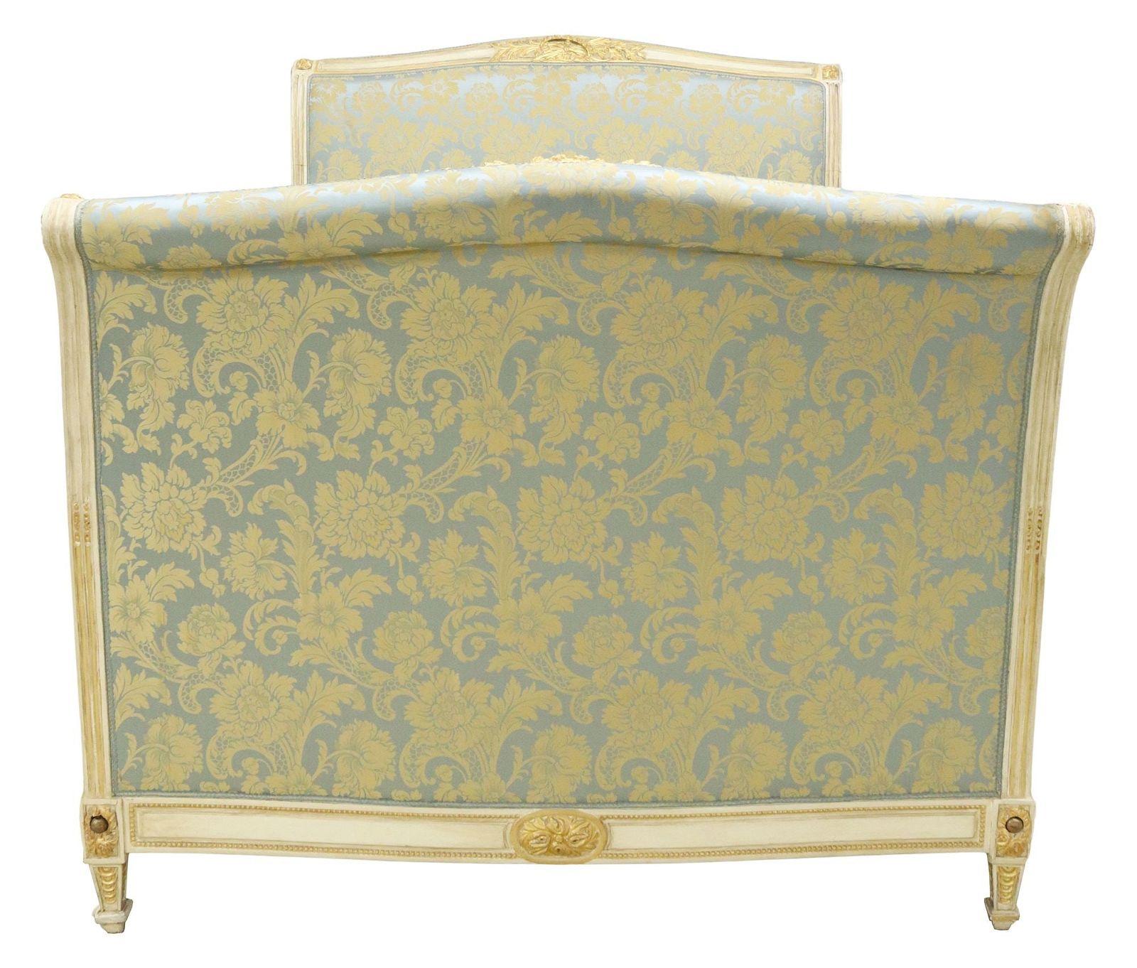 Textile Mid 20th Century French Louis XVI Style Upholstered Alcove Queen Bed For Sale
