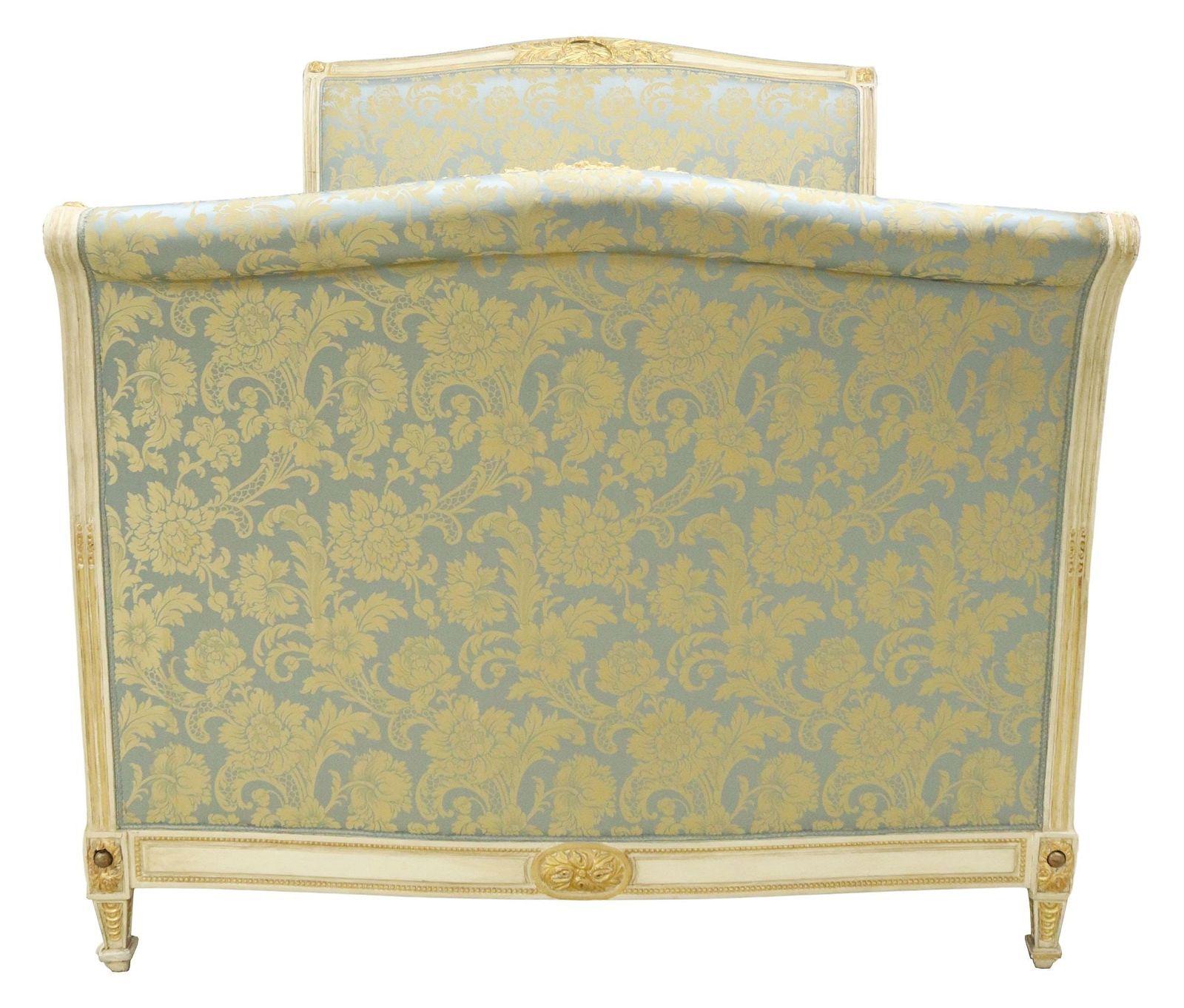 Textile Mid 20th Century French Louis XVI Style Upholstered Alcove Queen Bed