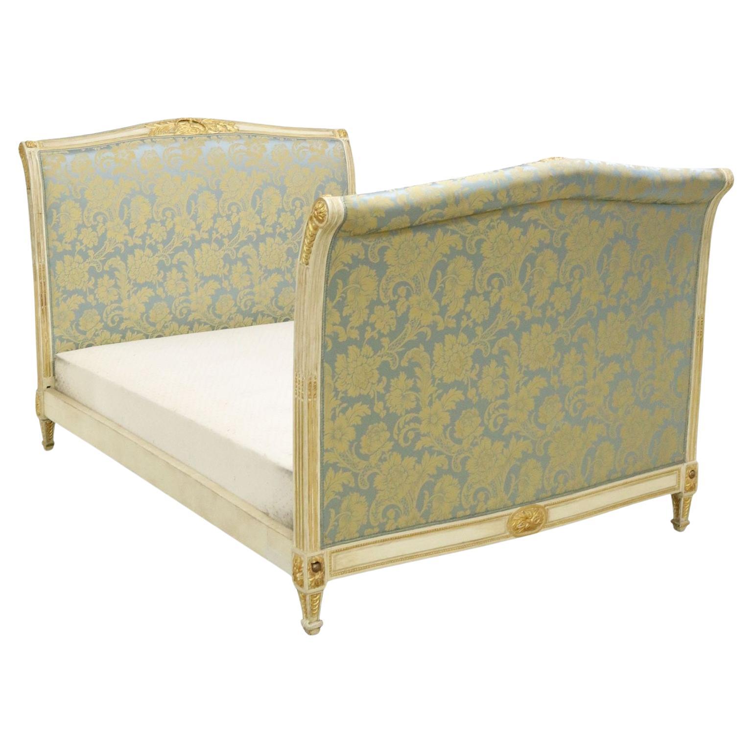 Mid 20th Century French Louis XVI Style Upholstered Alcove Queen Bed For Sale