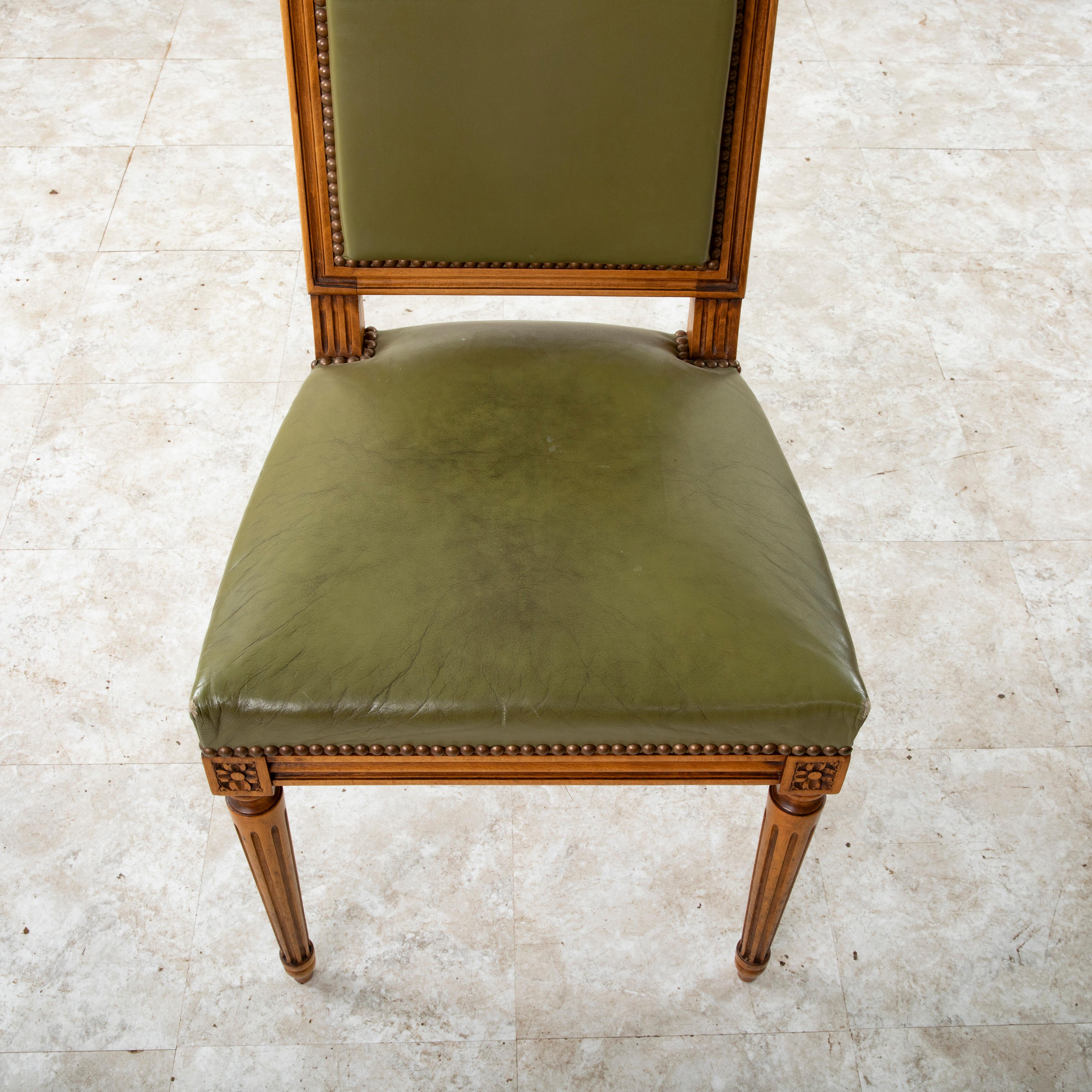Mid 20th Century French Louis XVI Style Walnut Side Chair or Desk Chair, Leather For Sale 13