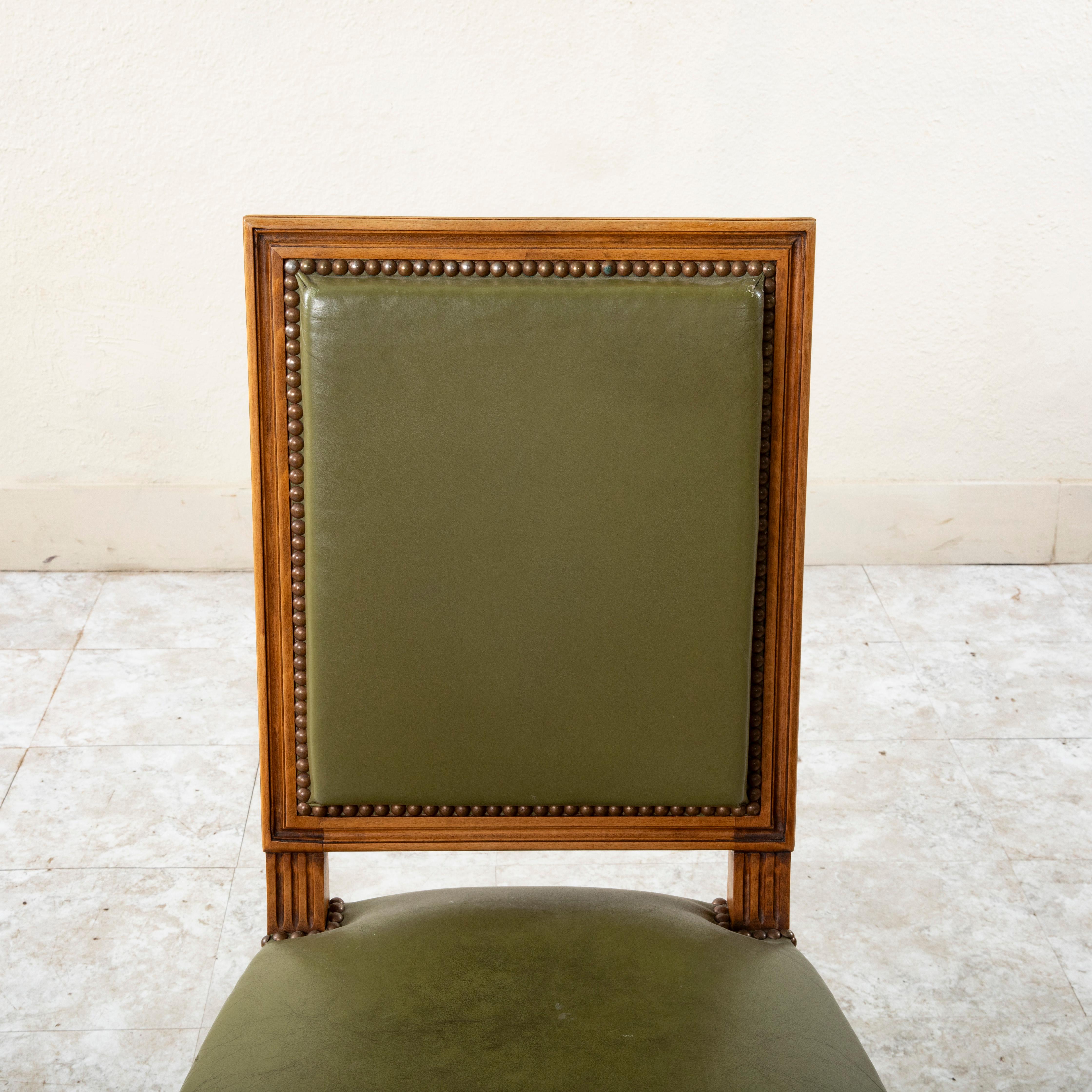 Mid 20th Century French Louis XVI Style Walnut Side Chair or Desk Chair, Leather 6