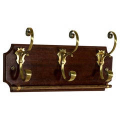 Vintage Mid-20th Century French Mahogany and Brass Hat and Coat Rack with Tie Bar