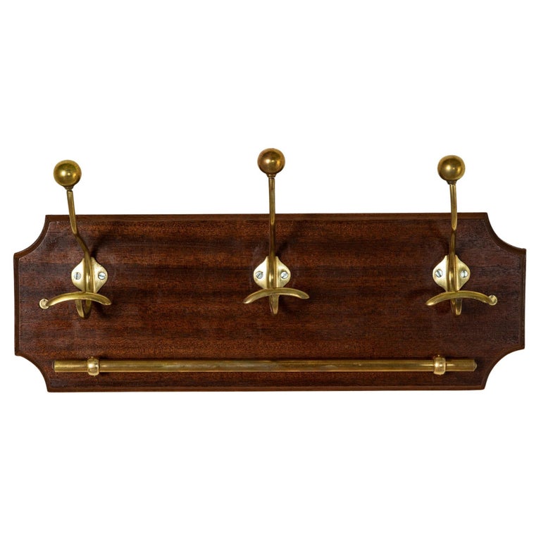 Mid20th Century French Mahogany Hat and Coat Rack with Tie Bar For