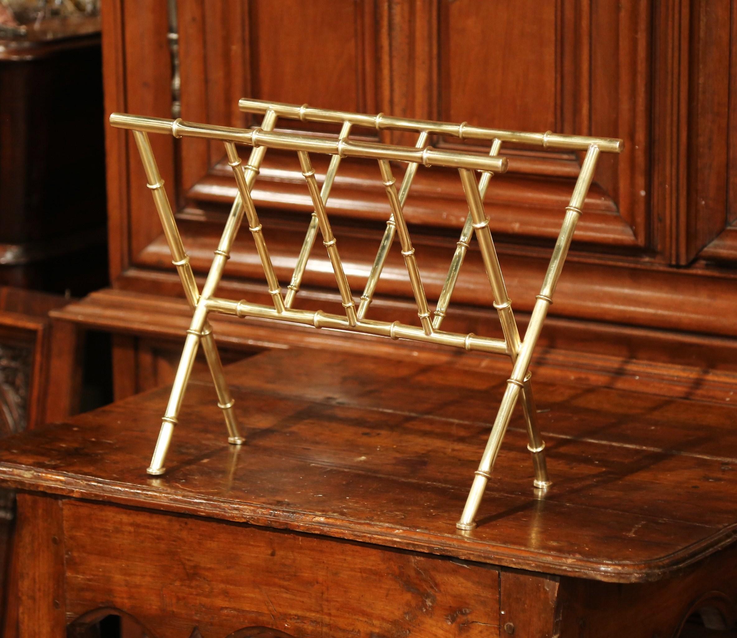 Hand-Crafted Mid-20th Century French Bamboo Brass Magazine Rack from Maison Baguès, Paris