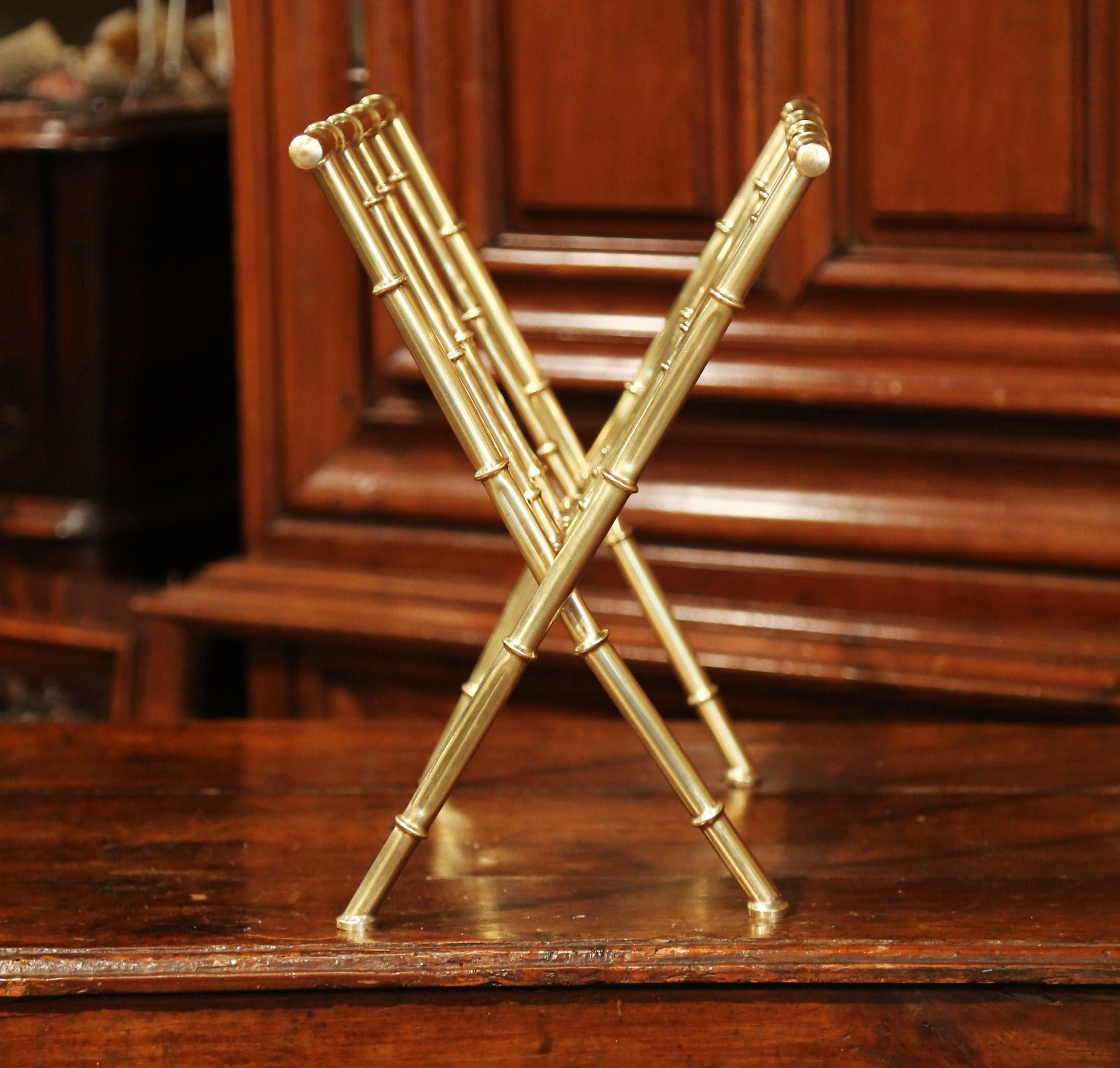 Mid-20th Century French Bamboo Brass Magazine Rack from Maison Baguès, Paris 1