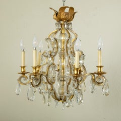 Mid-20th Century French Maison Bagues Bronze and Crystal Chandelier with Angels