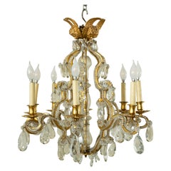 Lampadario con angeli in bronzo e cristallo della Maison Bagues della metà del XX secolo
