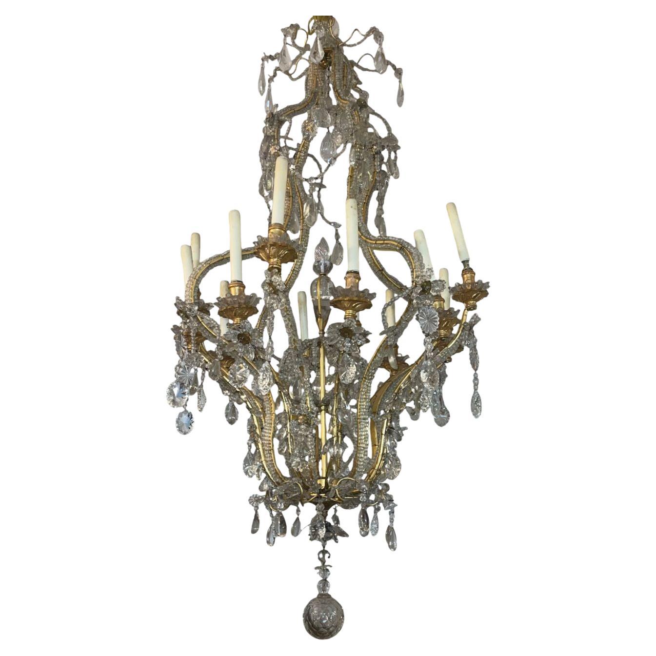 Lampadario in cristallo e ferro dorato della Maison Baguès della metà del XX secolo