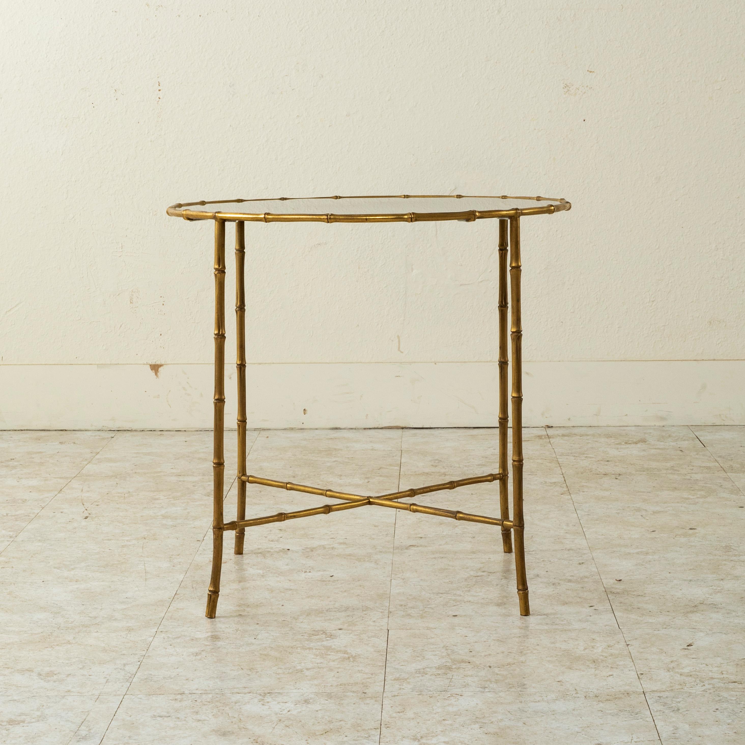 Mid-20th Century French Maison Bagues Faux Bamboo Bronze and Glass Side Table 2