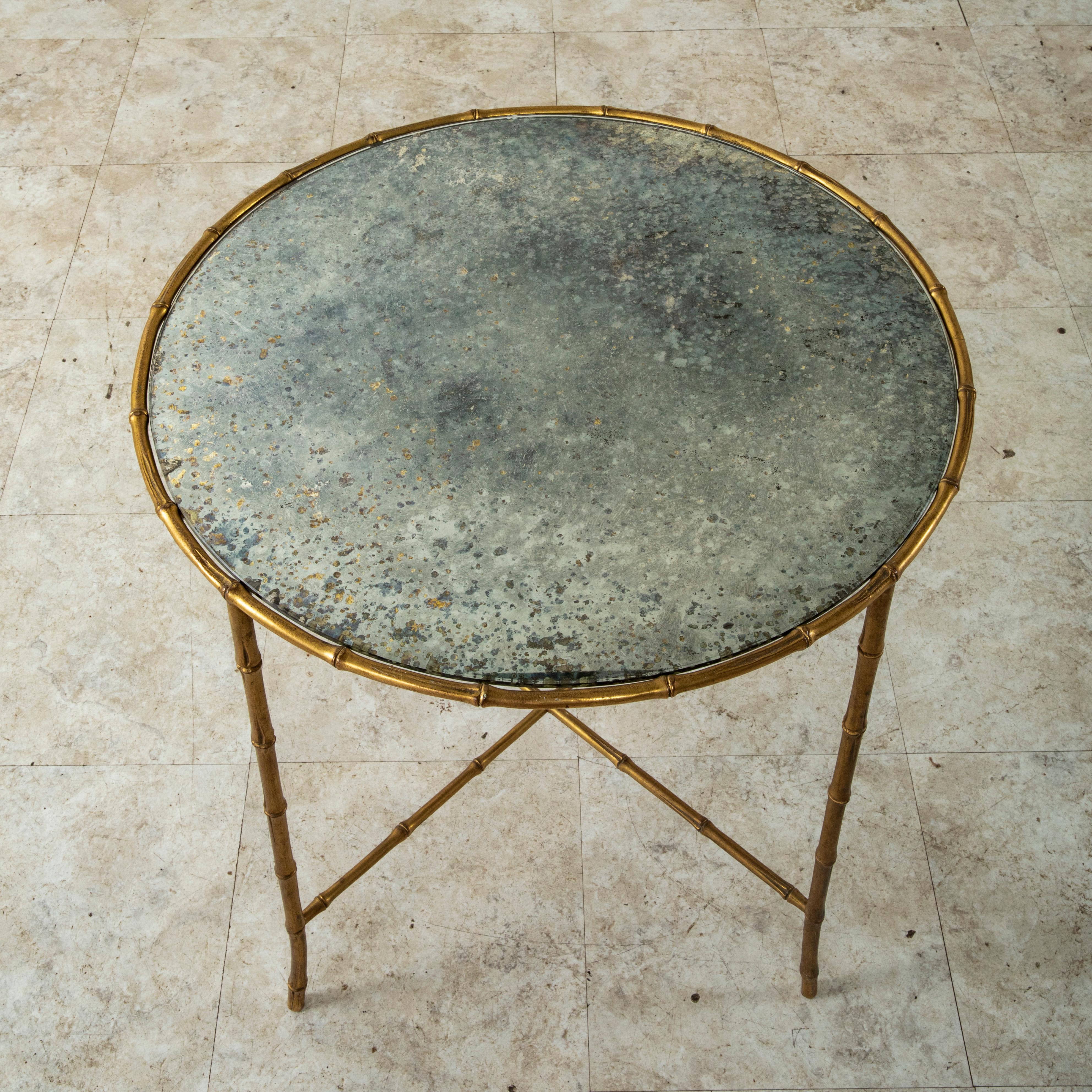 Mid-20th Century French Maison Bagues Faux Bamboo Bronze and Glass Side Table 3