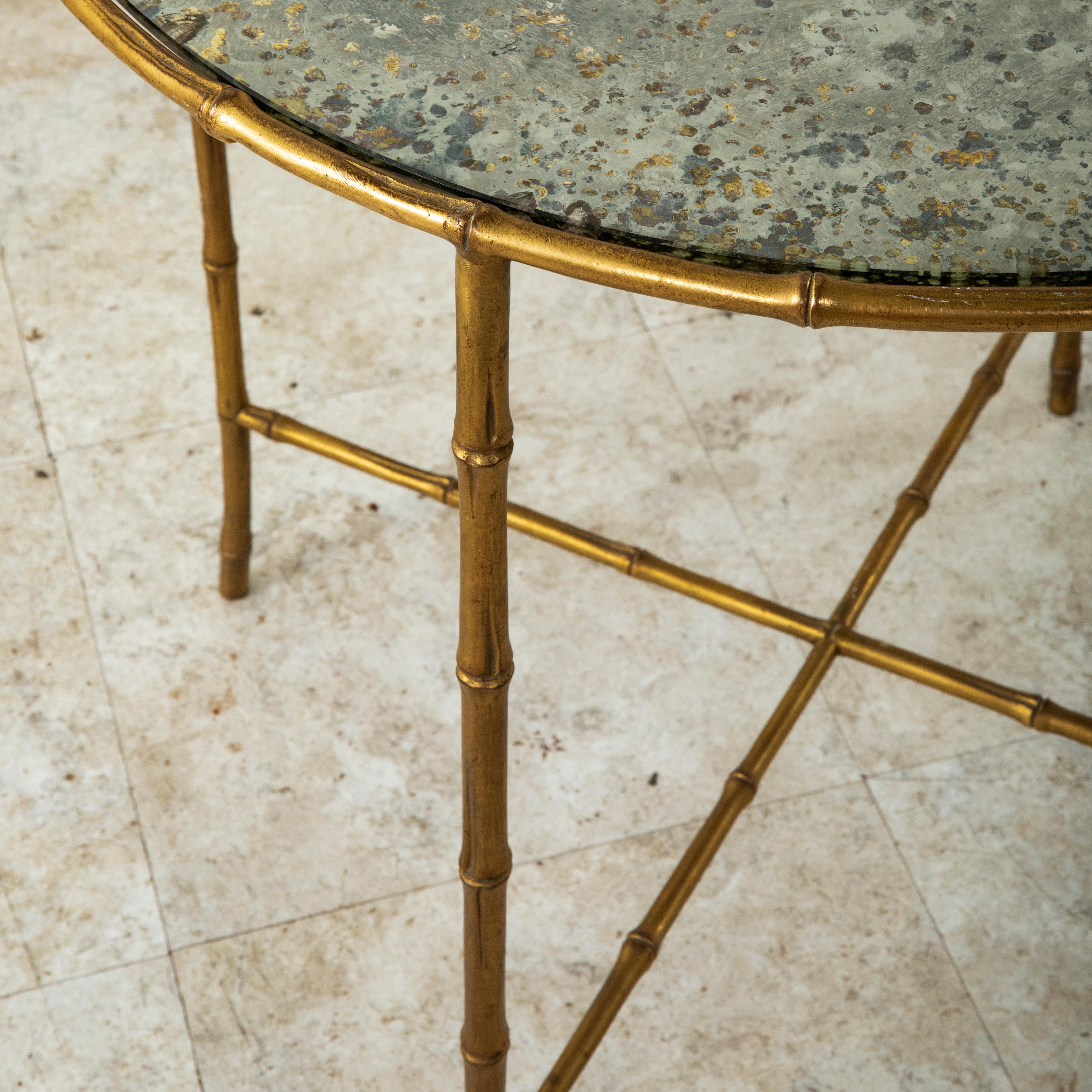 Mid-20th Century French Maison Bagues Faux Bamboo Bronze and Glass Side Table 5