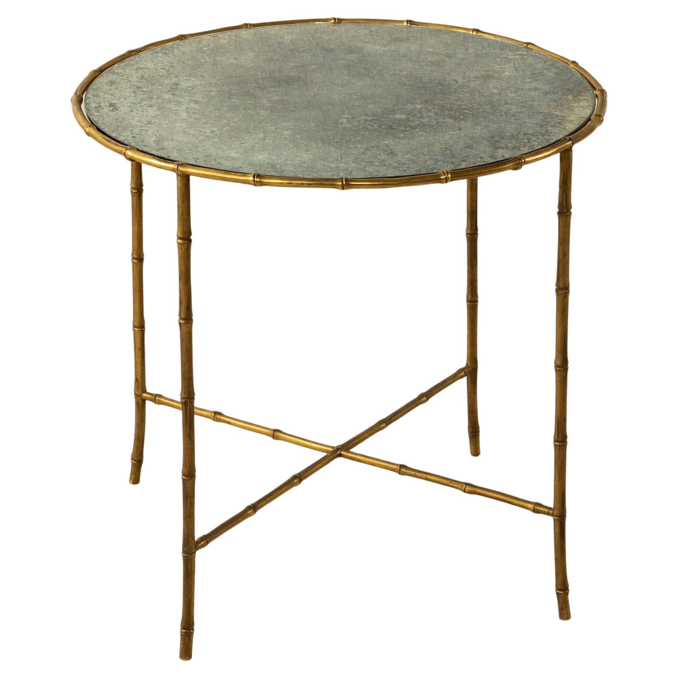Mid-20th Century French Maison Bagues Faux Bamboo Bronze and Glass Side Table