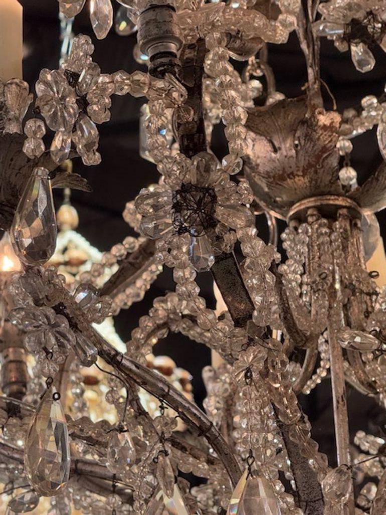 Mid 20th Century French Maison Gilt Silver Tole and Crystal Chandelier For Sale 2