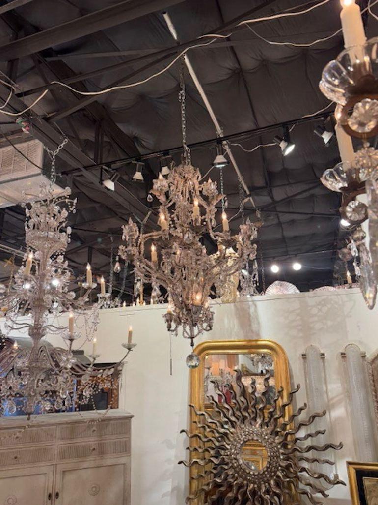 Mid 20th Century French Maison Gilt Silver Tole and Crystal Chandelier For Sale 4