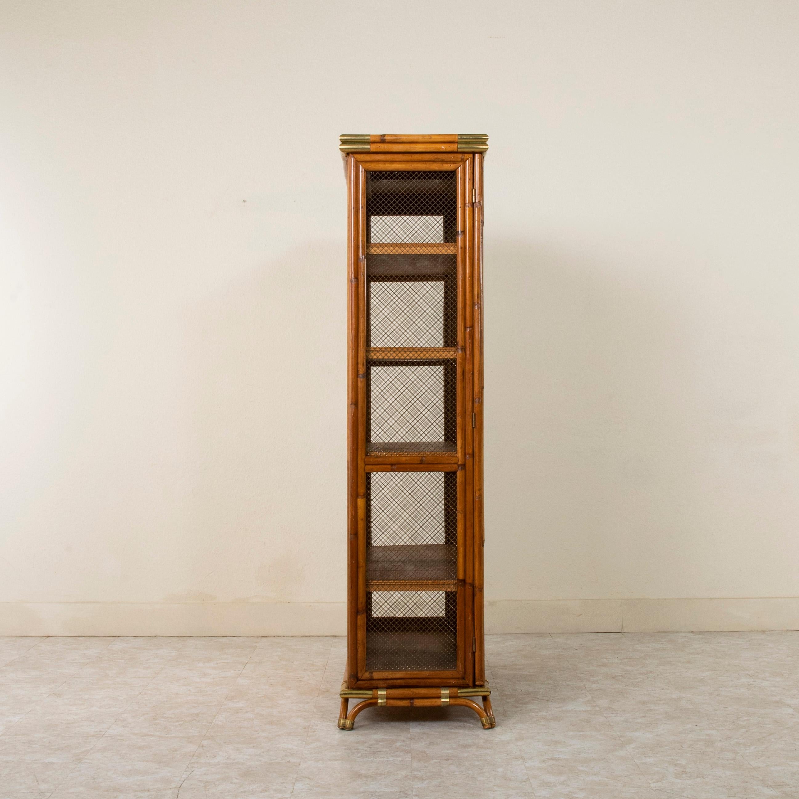 Bronze Mid-20th Century French Maison Jansen Bamboo Vitrine, Bookcase, Bibliotheque