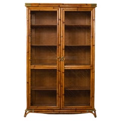 Mid-20th Century French Maison Jansen Bamboo Vitrine, Bookcase, Bibliotheque