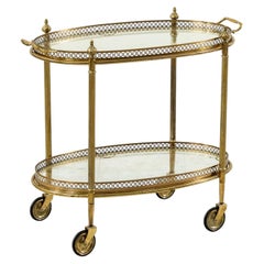 Chariot de bar en laiton et verre de la Maison Jansen, France, milieu du XXe siècle