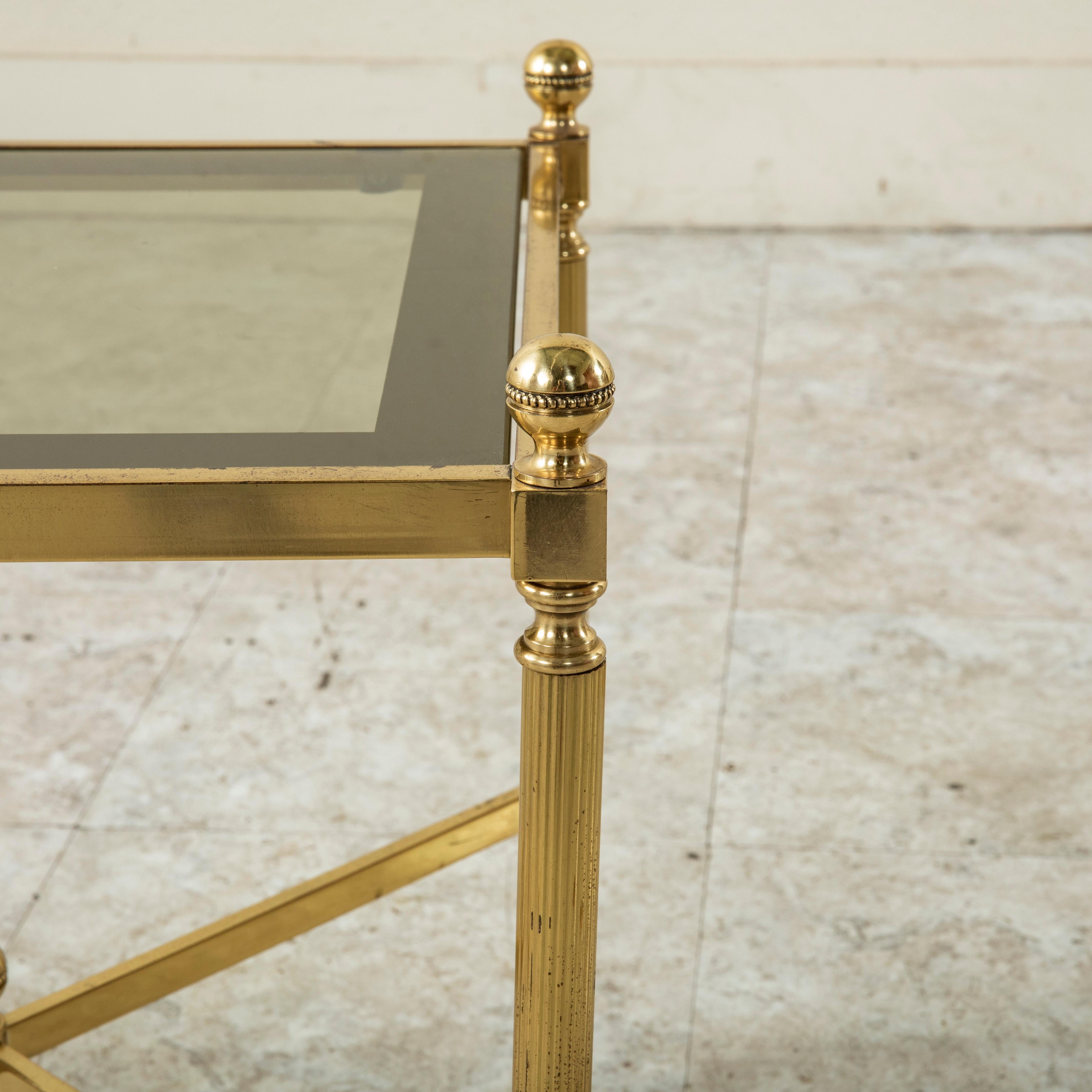 Mid-20th Century French Maison Jansen Brass and Glass Side Tables or End Tables 6
