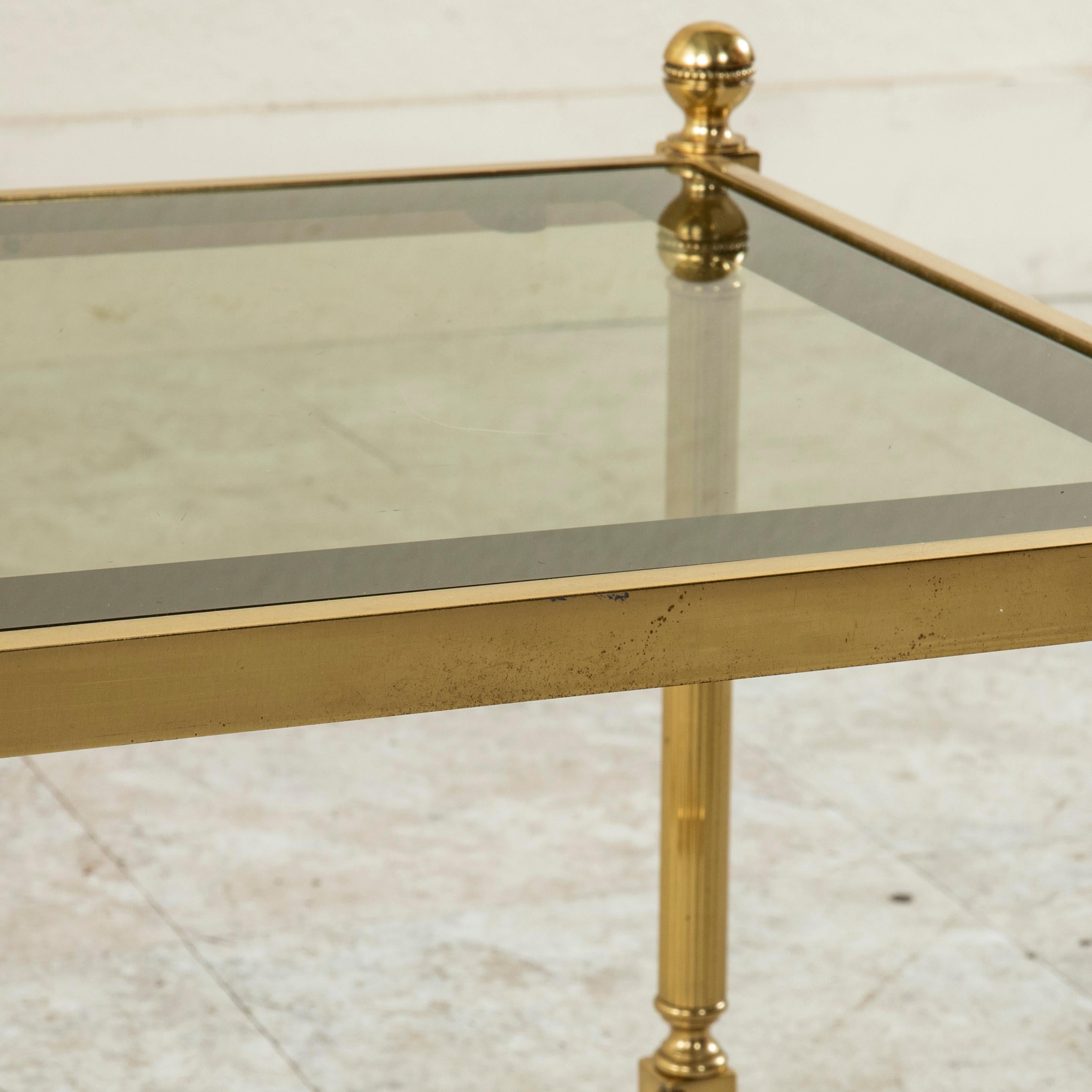 Mid-20th Century French Maison Jansen Brass and Glass Side Tables or End Tables 9