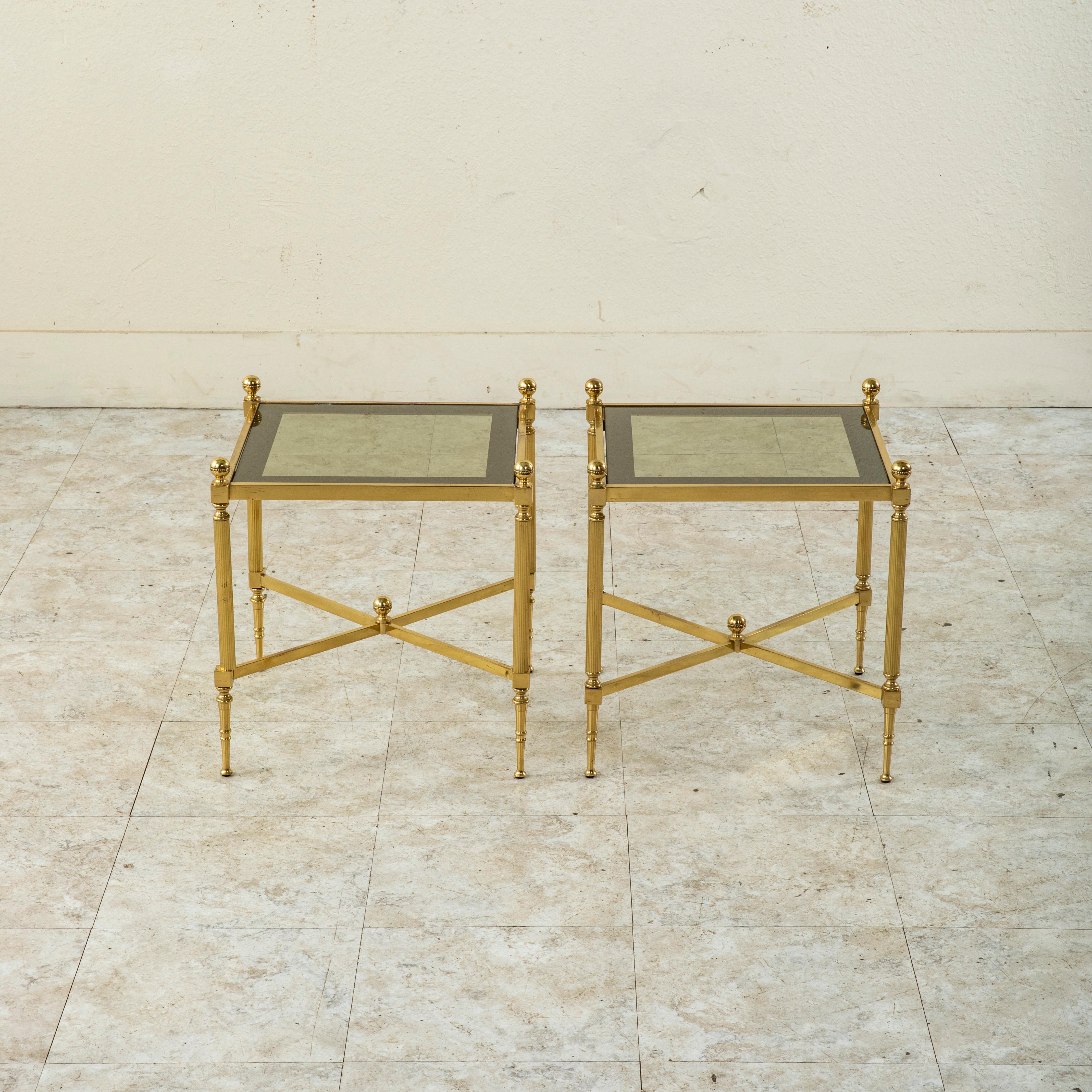 Mid-Century Modern Mid-20th Century French Maison Jansen Brass and Glass Side Tables or End Tables