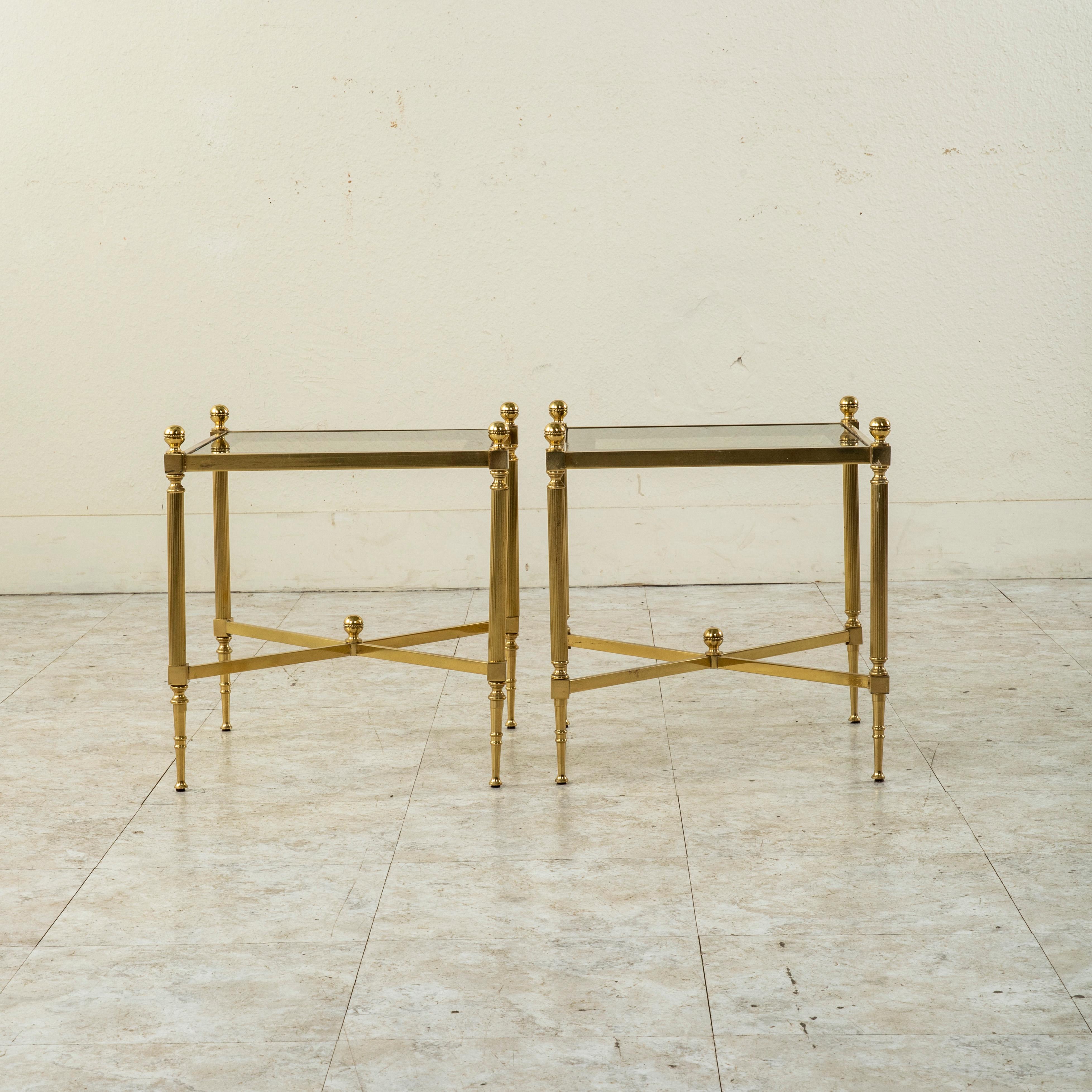 Mid-20th Century French Maison Jansen Brass and Glass Side Tables or End Tables 2