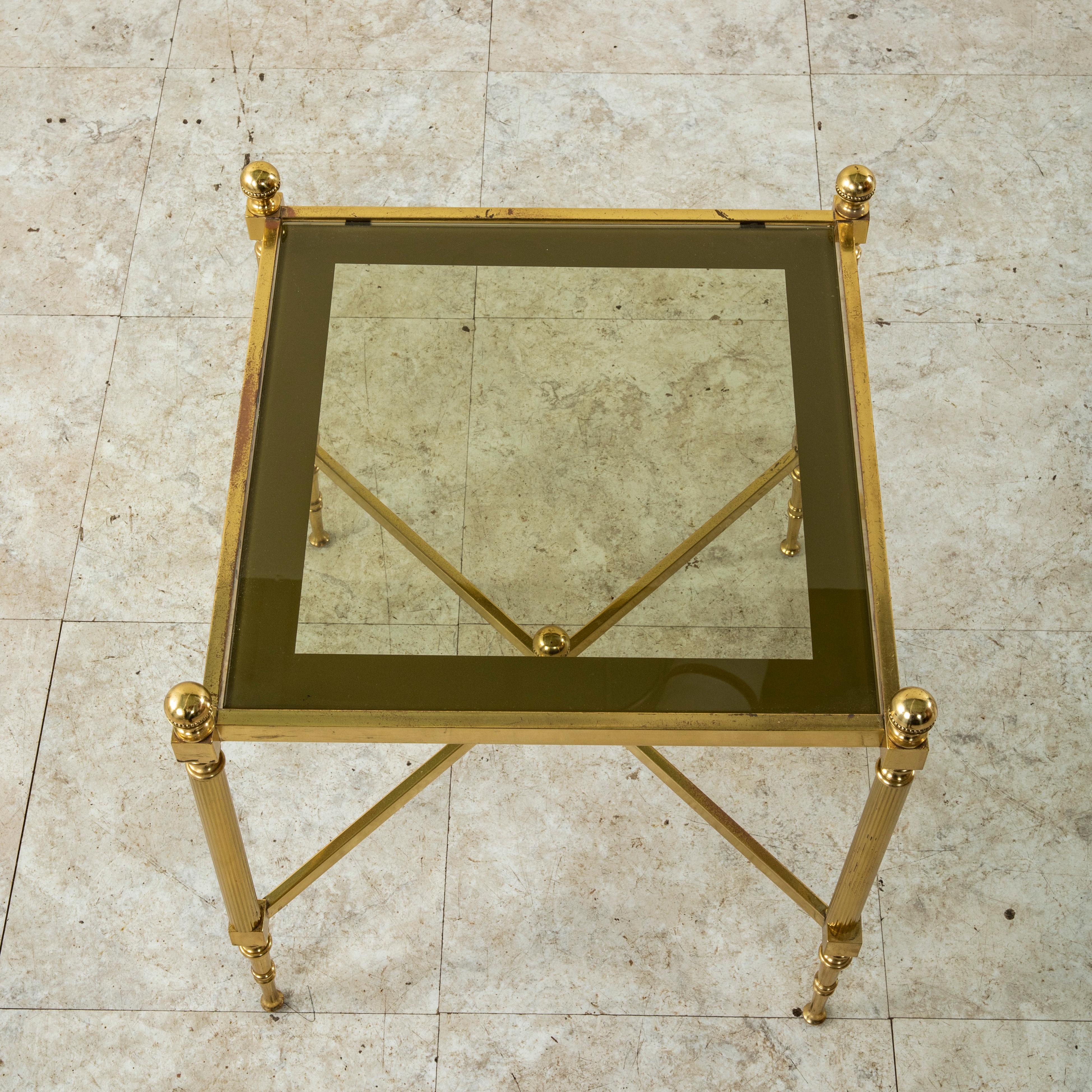 Mid-20th Century French Maison Jansen Brass and Glass Side Tables or End Tables 4