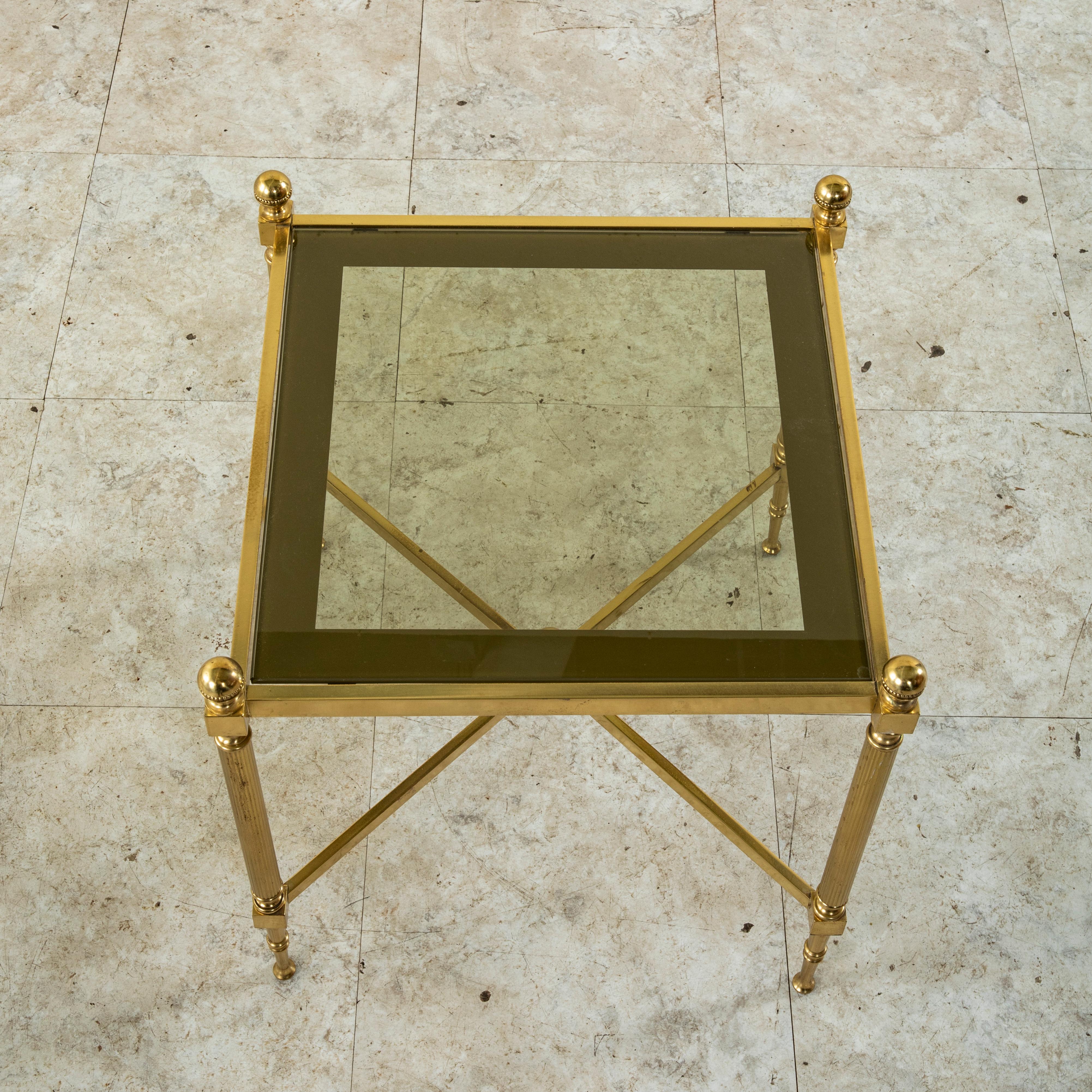 Mid-20th Century French Maison Jansen Brass and Glass Side Tables or End Tables 5