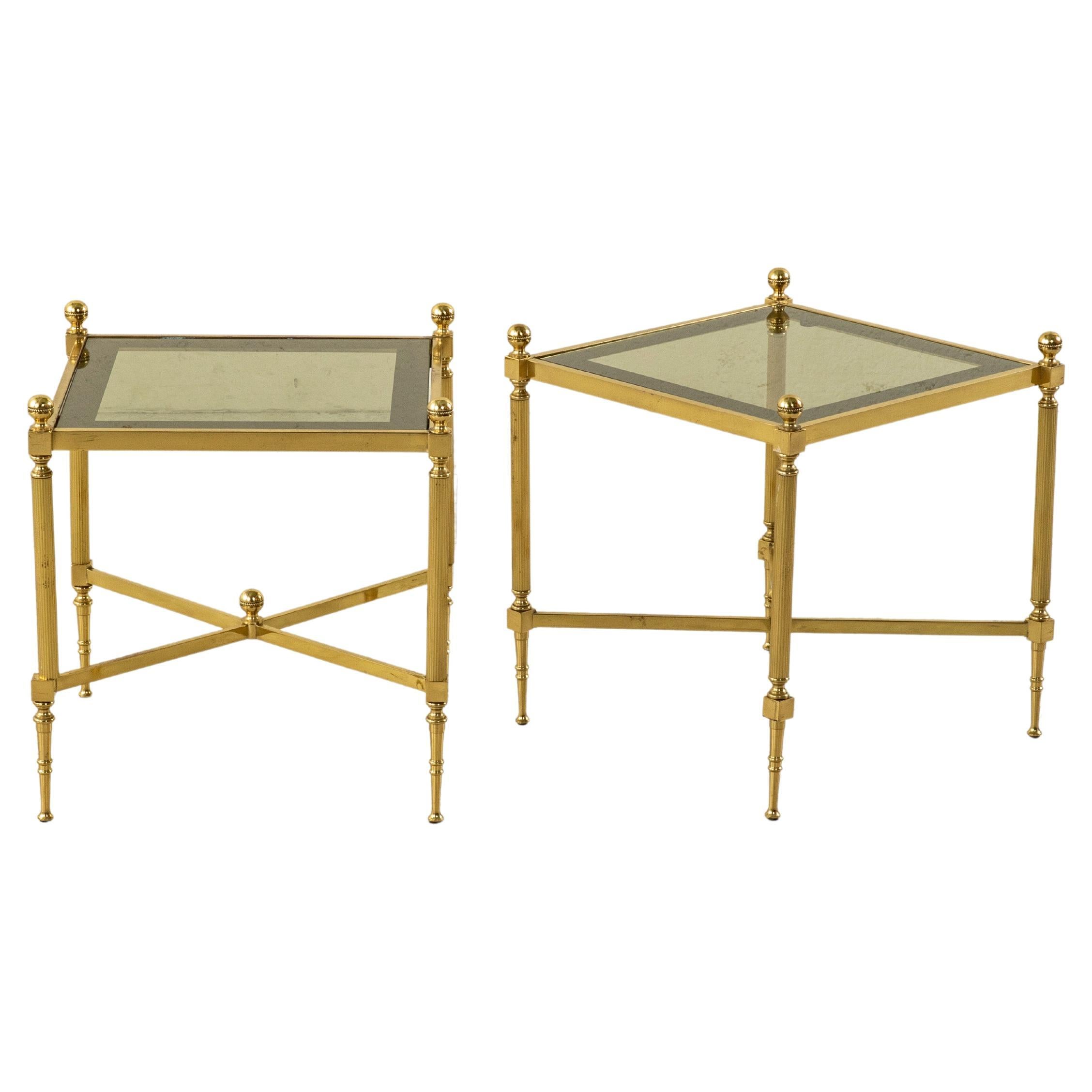 Mid-20th Century French Maison Jansen Brass and Glass Side Tables or End Tables