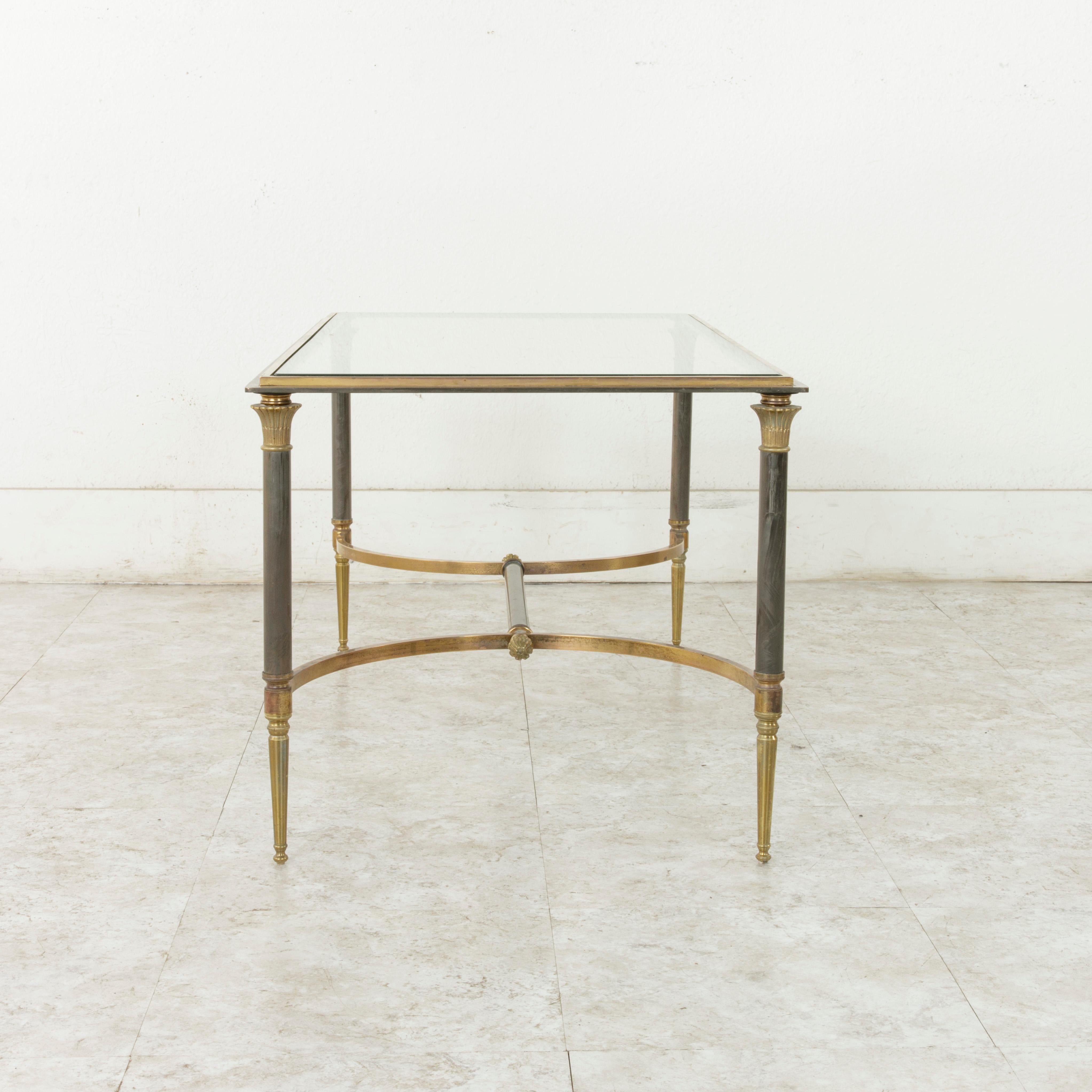 Mid-20th Century French Maison Jansen Brass and Iron Coffee Table with Glass Top 1