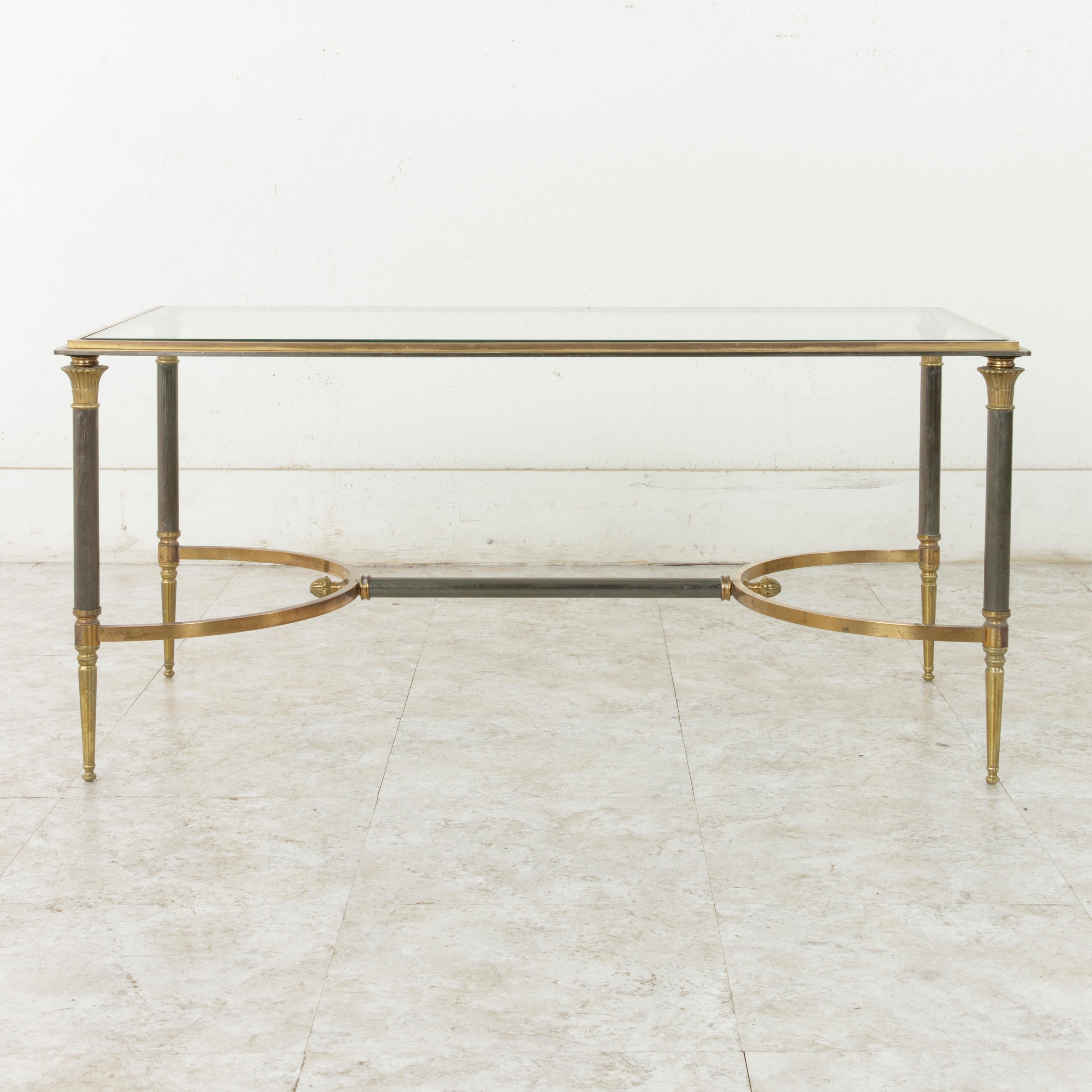 Mid-20th Century French Maison Jansen Brass and Iron Coffee Table with Glass Top 2
