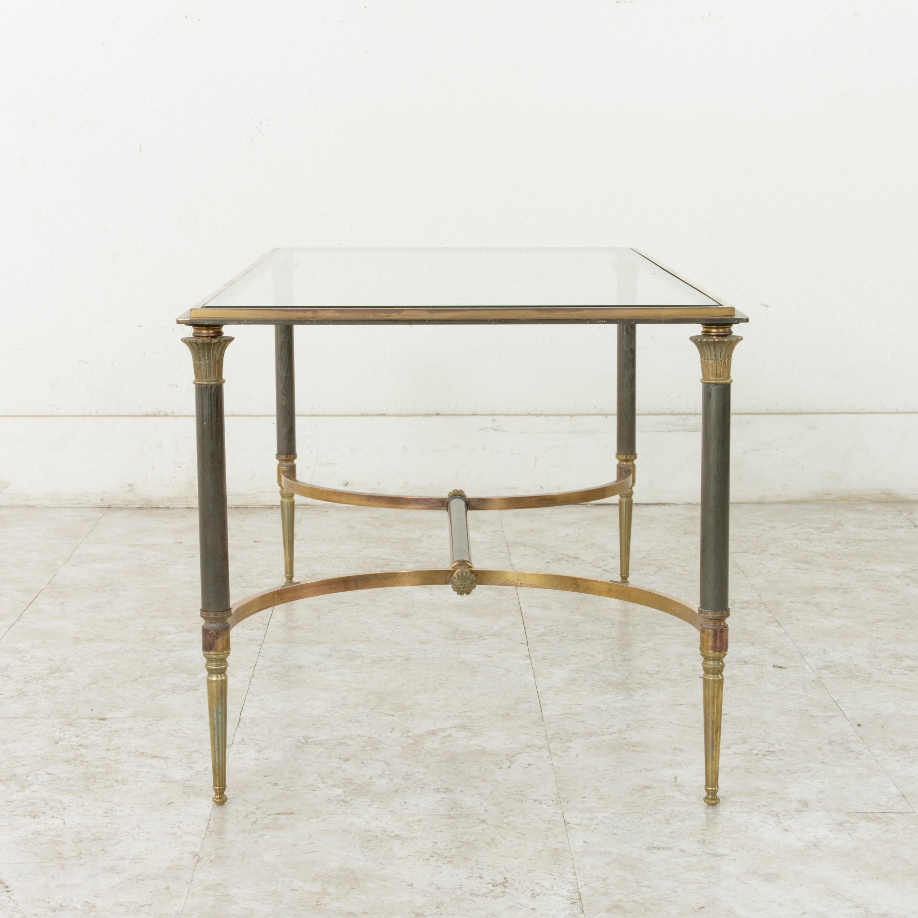 Mid-20th Century French Maison Jansen Brass and Iron Coffee Table with Glass Top 3
