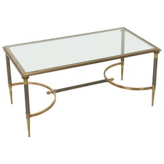 Mid-20th Century French Maison Jansen Brass and Iron Coffee Table with Glass Top
