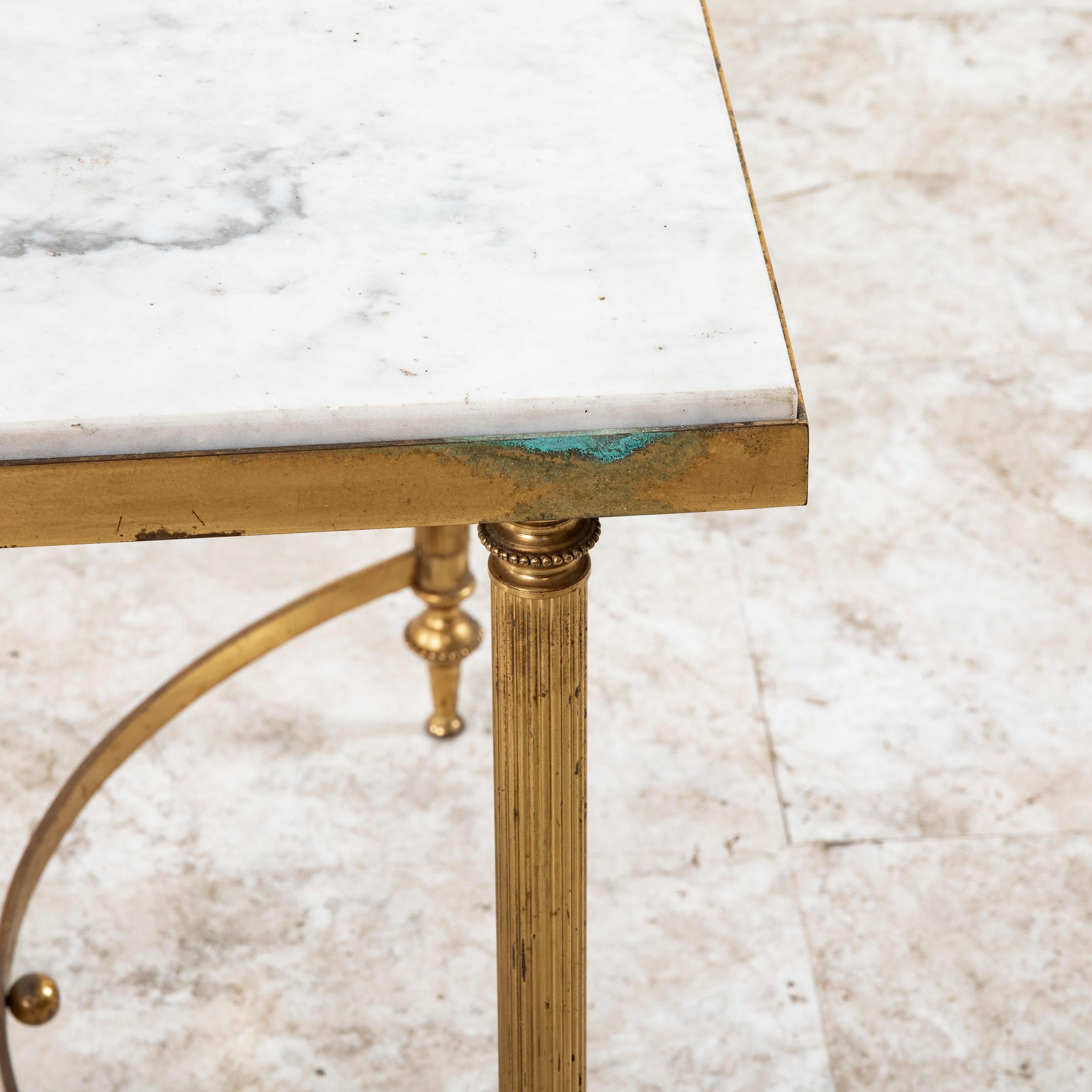 Mid-20th Century French Marble and Brass Coffee Table, Cocktail Table 7