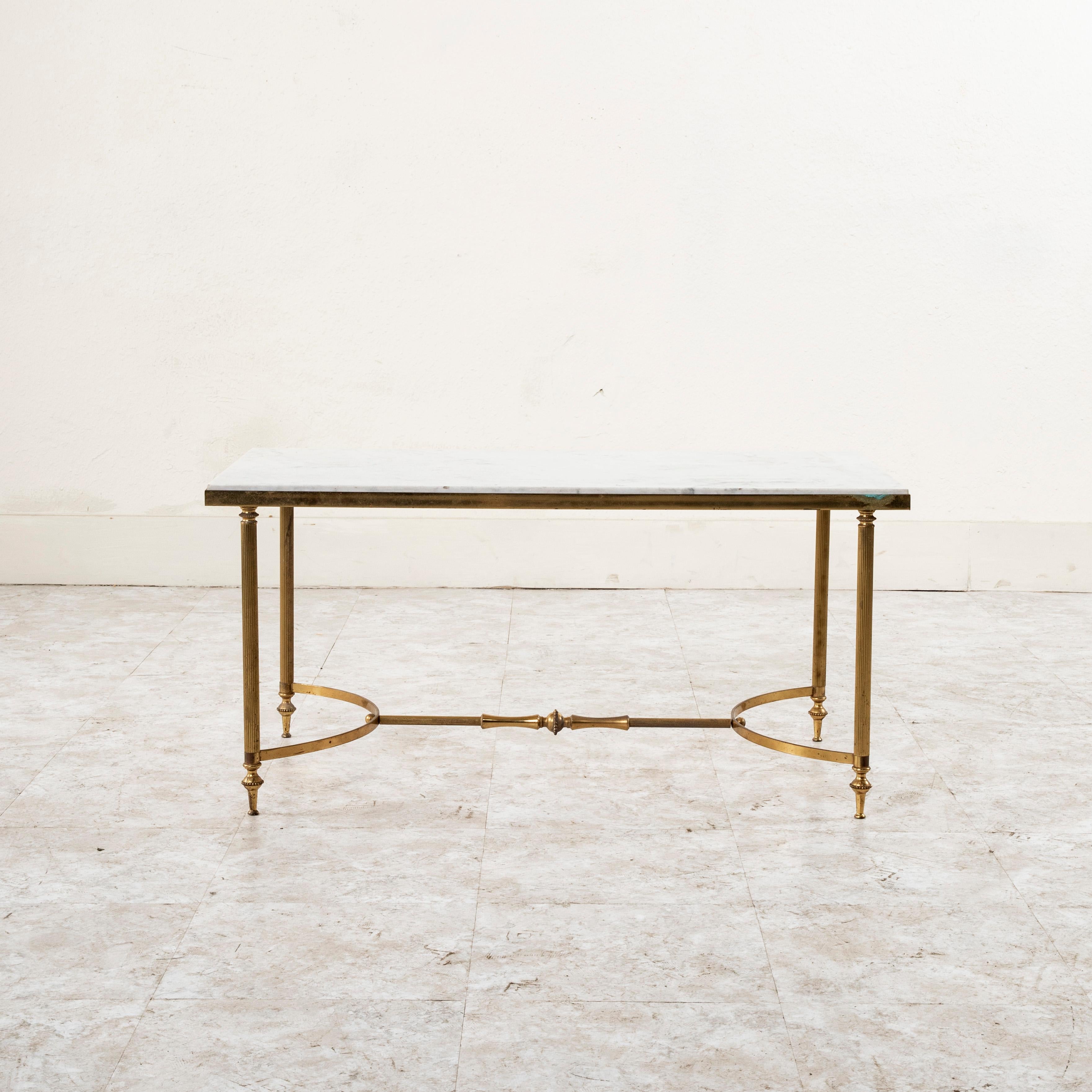 Mid-Century Modern Mid-20th Century French Marble and Brass Coffee Table, Cocktail Table