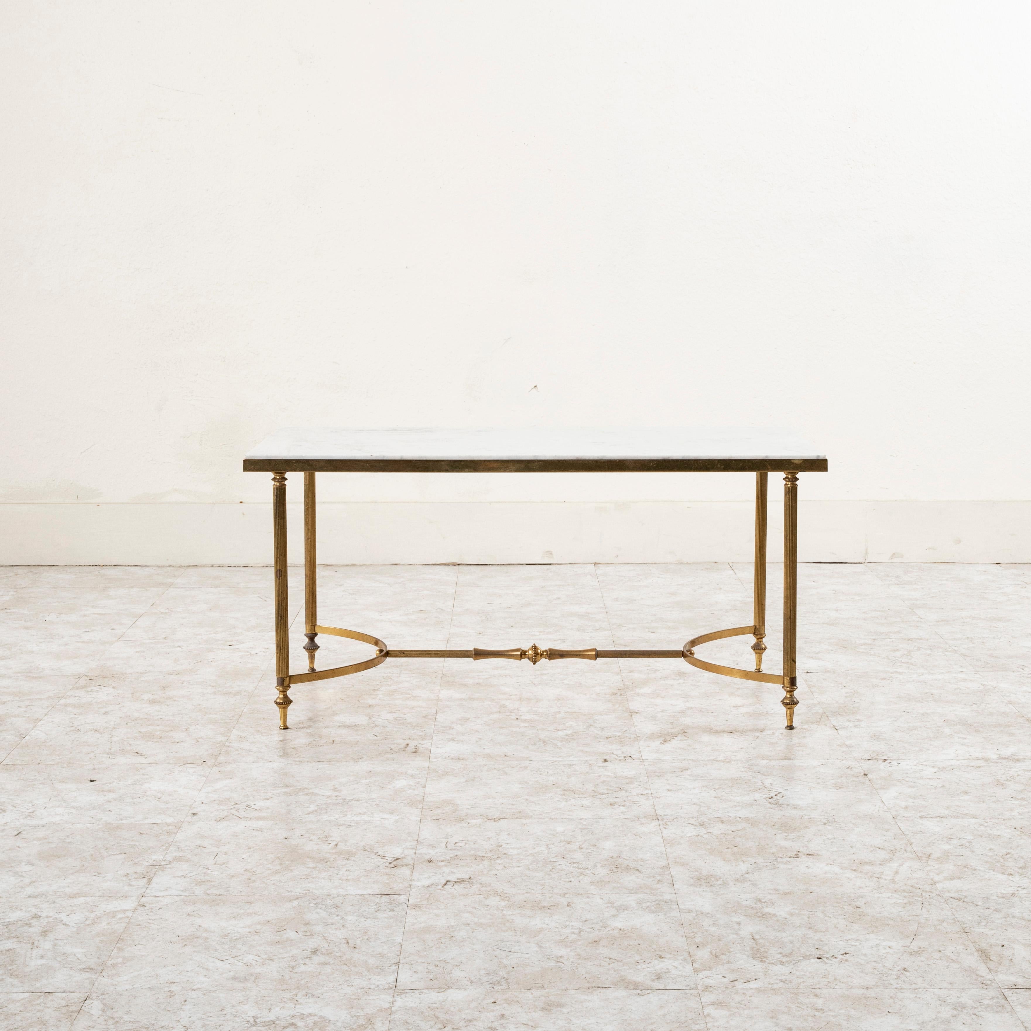 Mid-20th Century French Marble and Brass Coffee Table, Cocktail Table 1