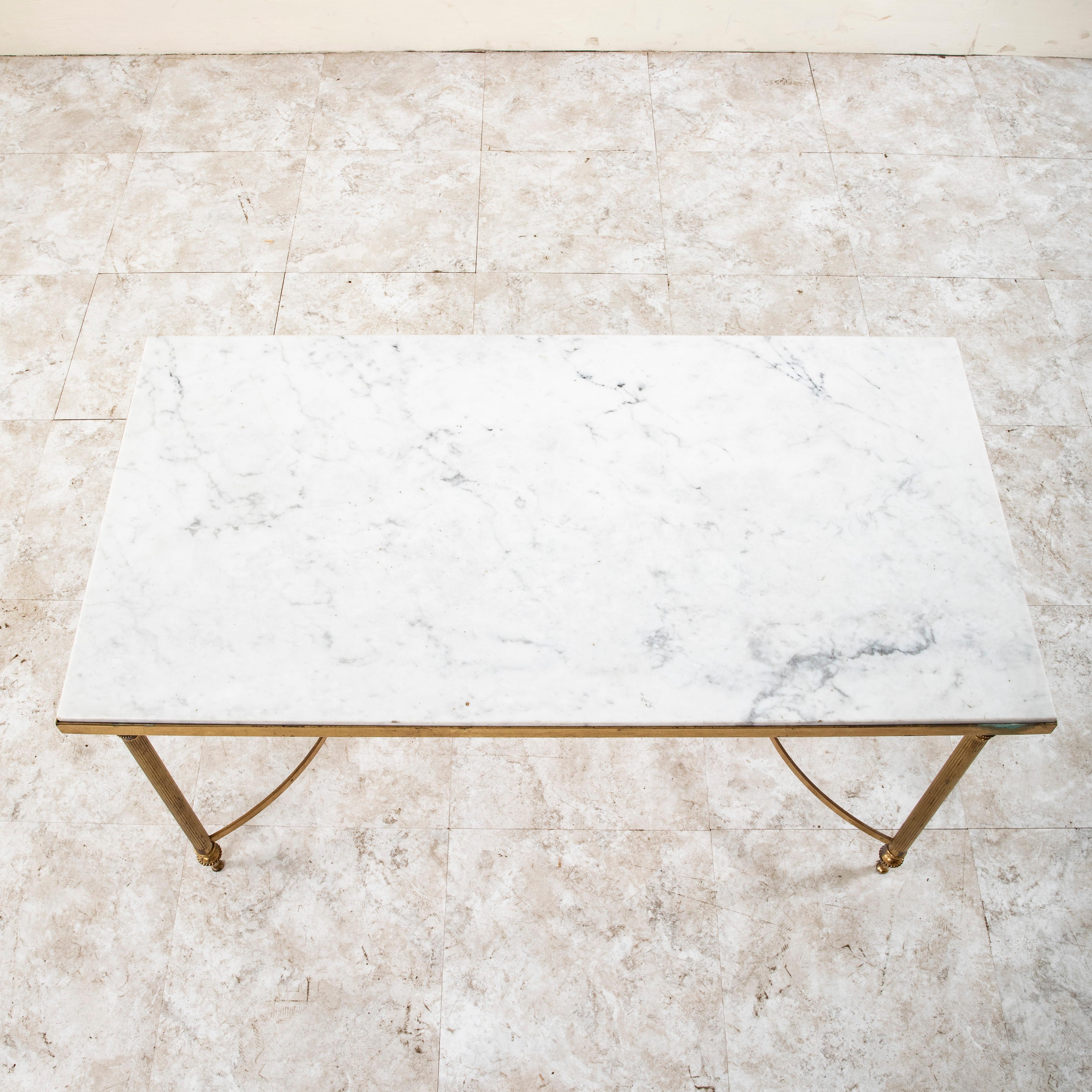 Mid-20th Century French Marble and Brass Coffee Table, Cocktail Table 3