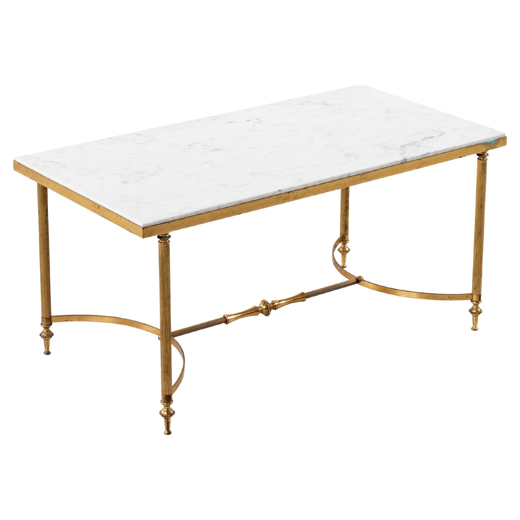 Mid-20th Century French Marble and Brass Coffee Table, Cocktail Table