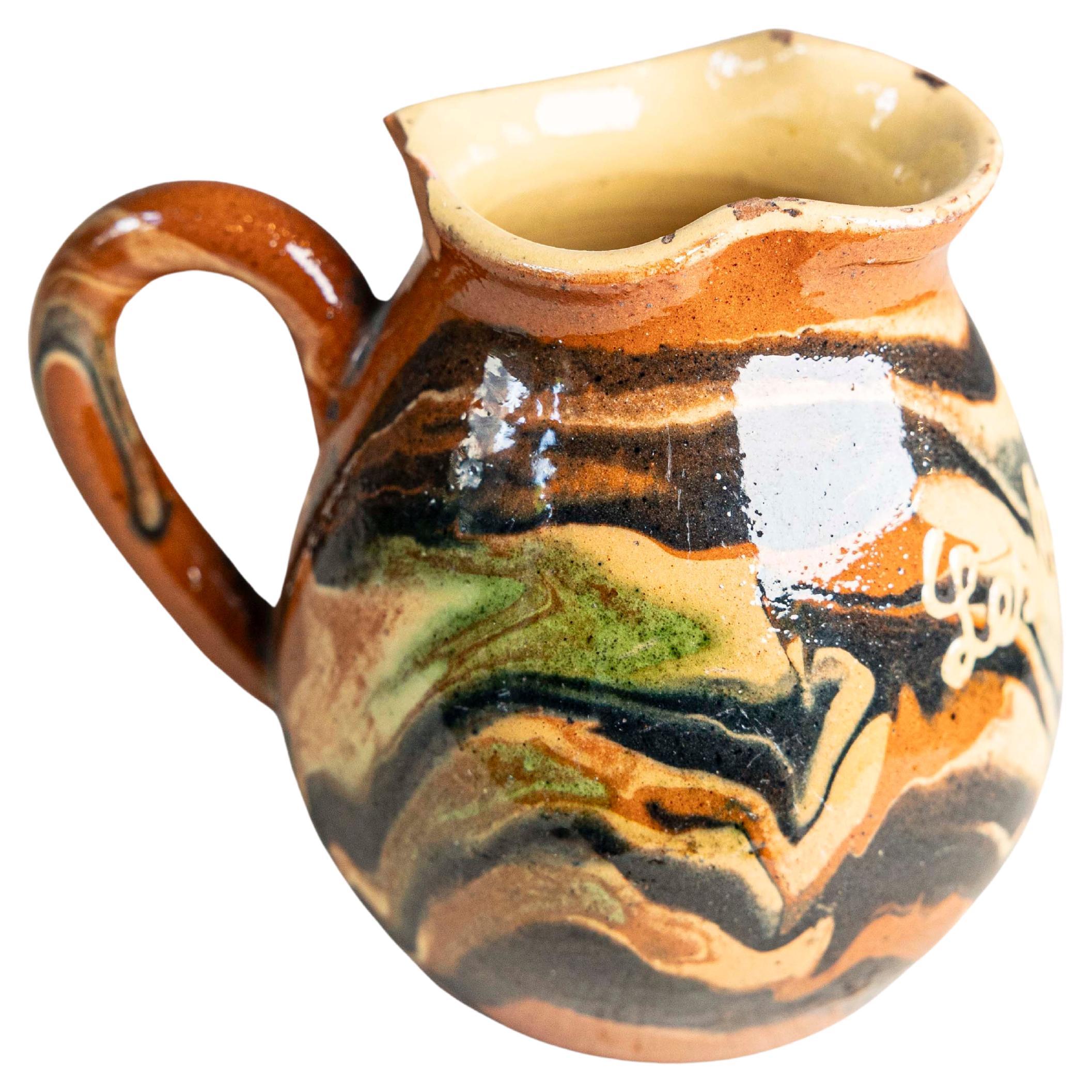 Mid-20th Century French Marbled Glazed Terracotta Pitcher, “Les Uravis”