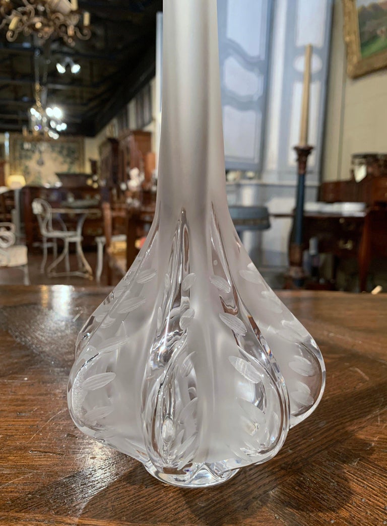 Mid20th Century French Marie Claude Lalique Crystal Vase with Frosted
