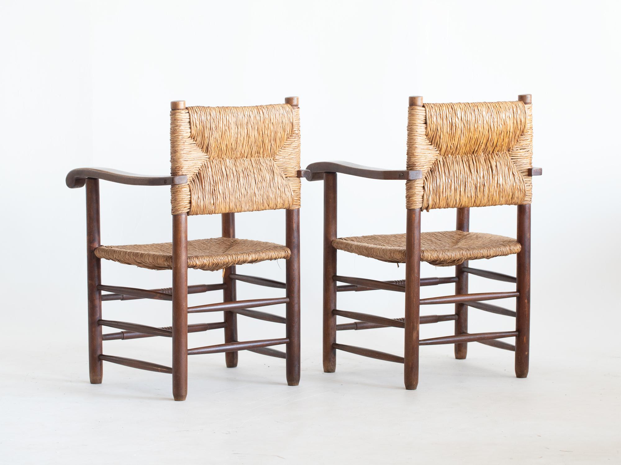 Mid-Century Modern Mid 20th Century French Modernist Beech & Rush Armchairs For Sale