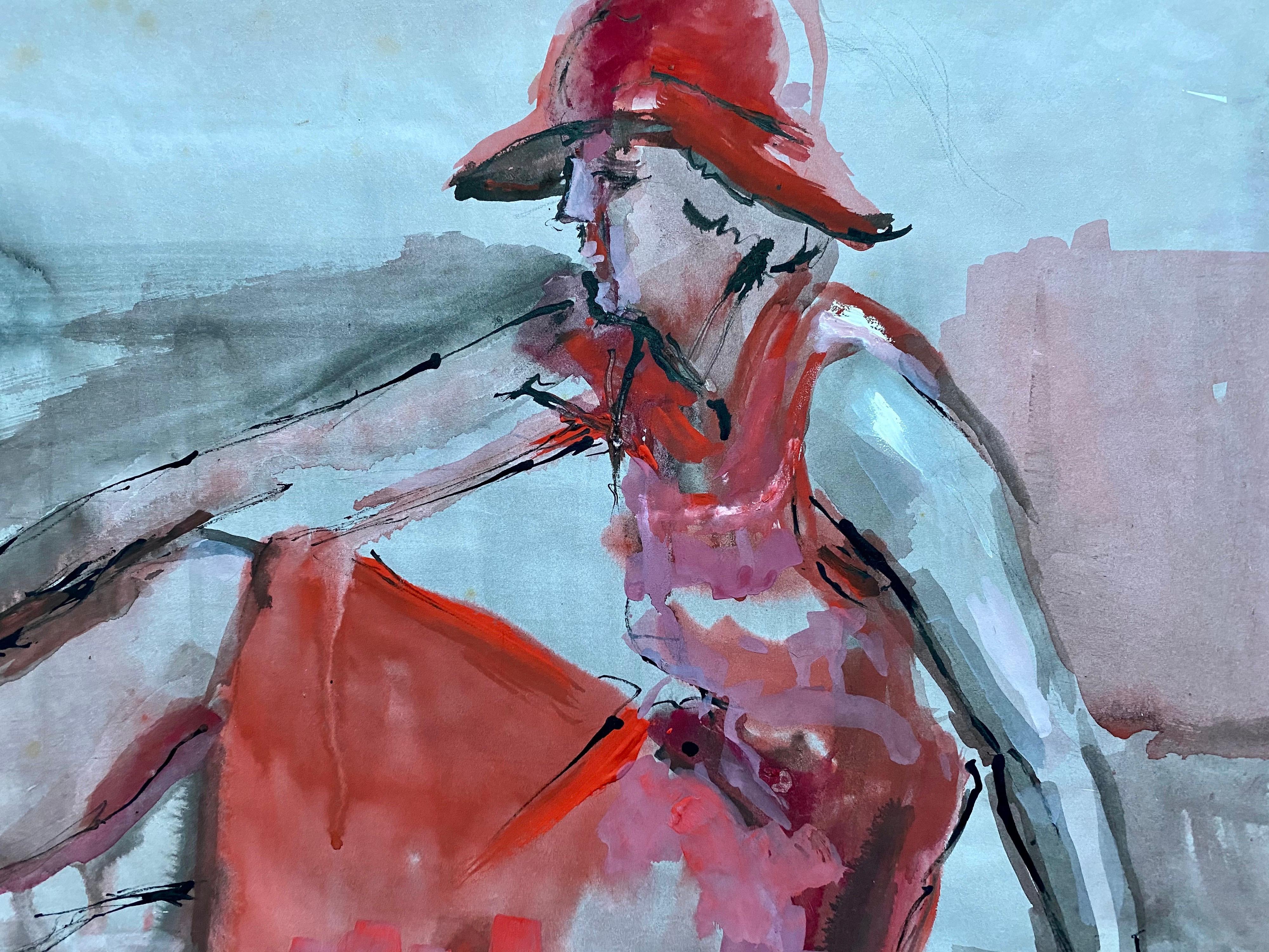 Artist/ School: French School, mid 20th century.

Title: Lady in red.

Medium: watercolour on artists paper.

Size: painting: 15 x 19.75 inches.
 
Provenance: private collection, France.

Condition: The painting is in very good